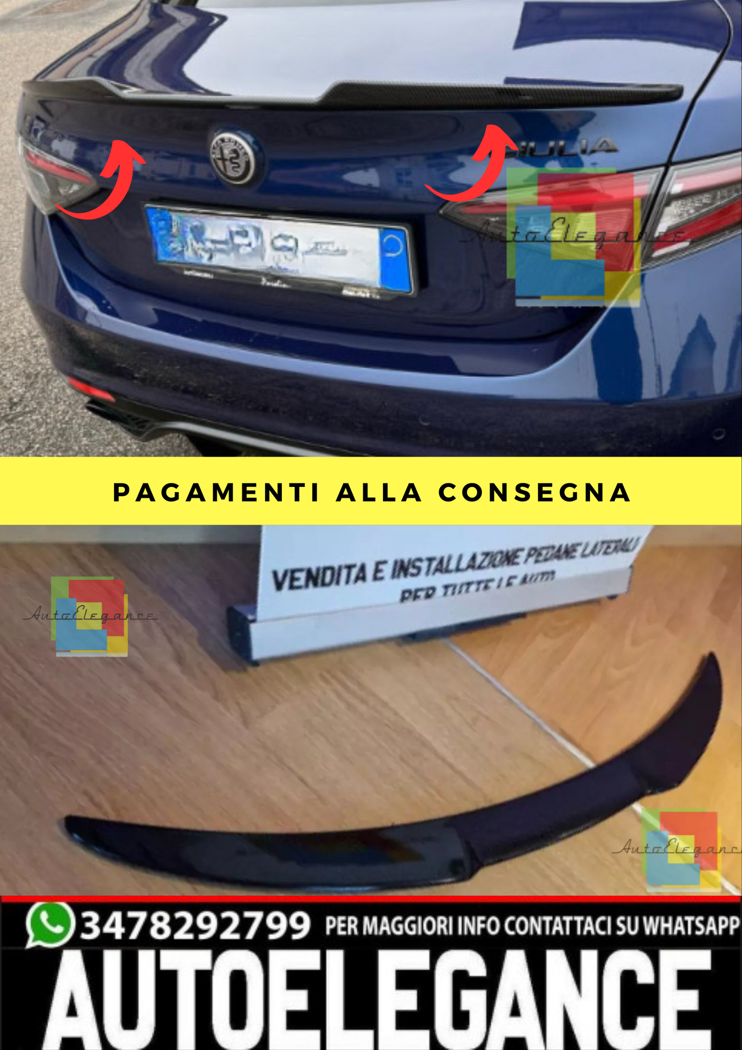 0076🔥SPOILER ADATTO PER ALFA ROMEO GIULIA 2015-2021 DESING SPORTIVO🔥