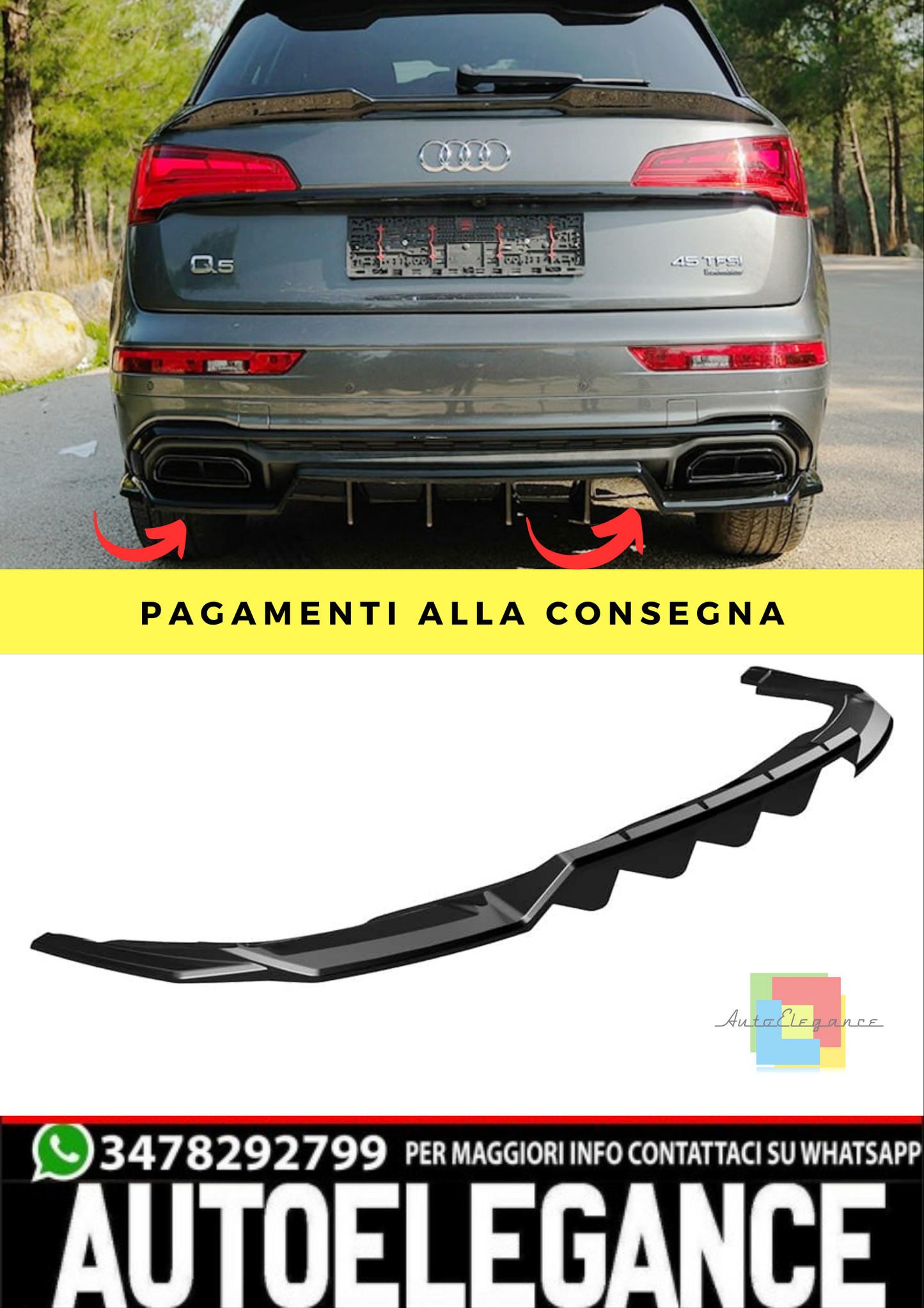 ✨Rear Flap Suitable For Audi Q5 Mk2 FL 2021+ - Gloss Black Diffuser✨ 