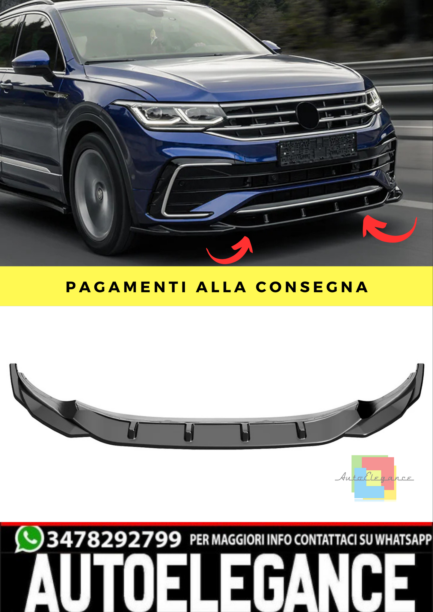 ⭐Splitter adatto per VW Tiguan Mk2 FL 2020+ - Bumper Splitter Front nero lucido⭐
