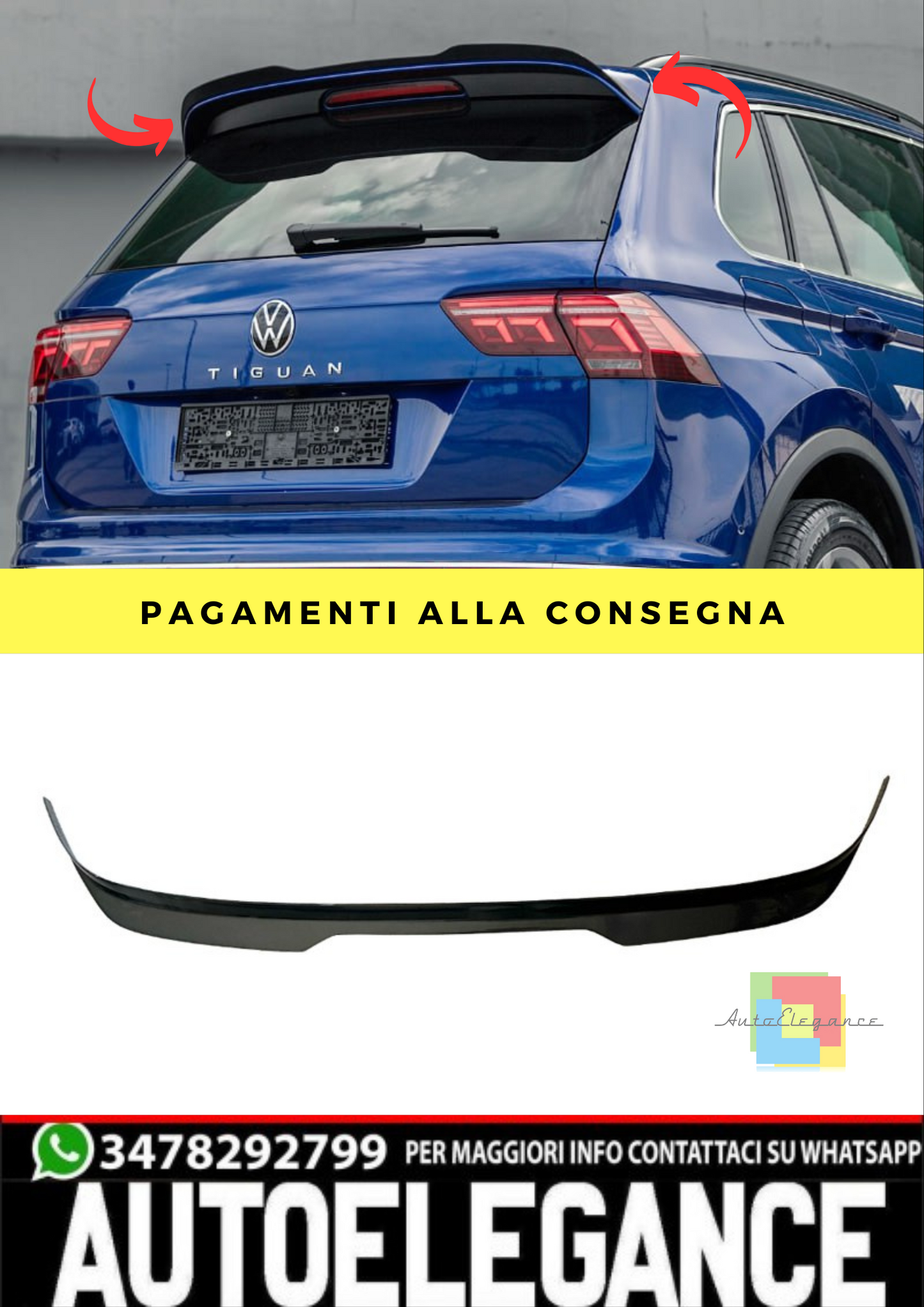 ⭐Ala spoiler adatto per VW Tiguan Mk2 2016+ - Spoiler  for Roof nero lucido⭐