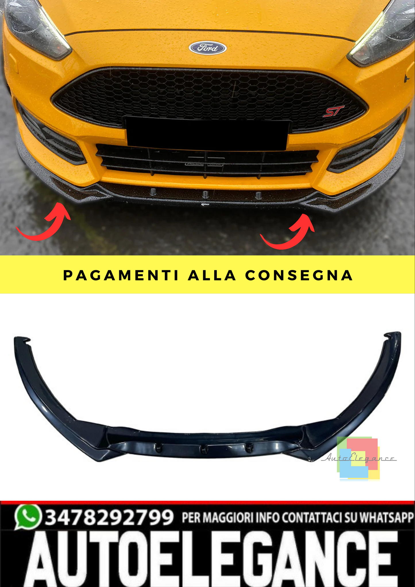🔥Splitter suitable for FORD Focus Mk3 FL 15+Bumper Splitter Front Gloss Black 🔥 