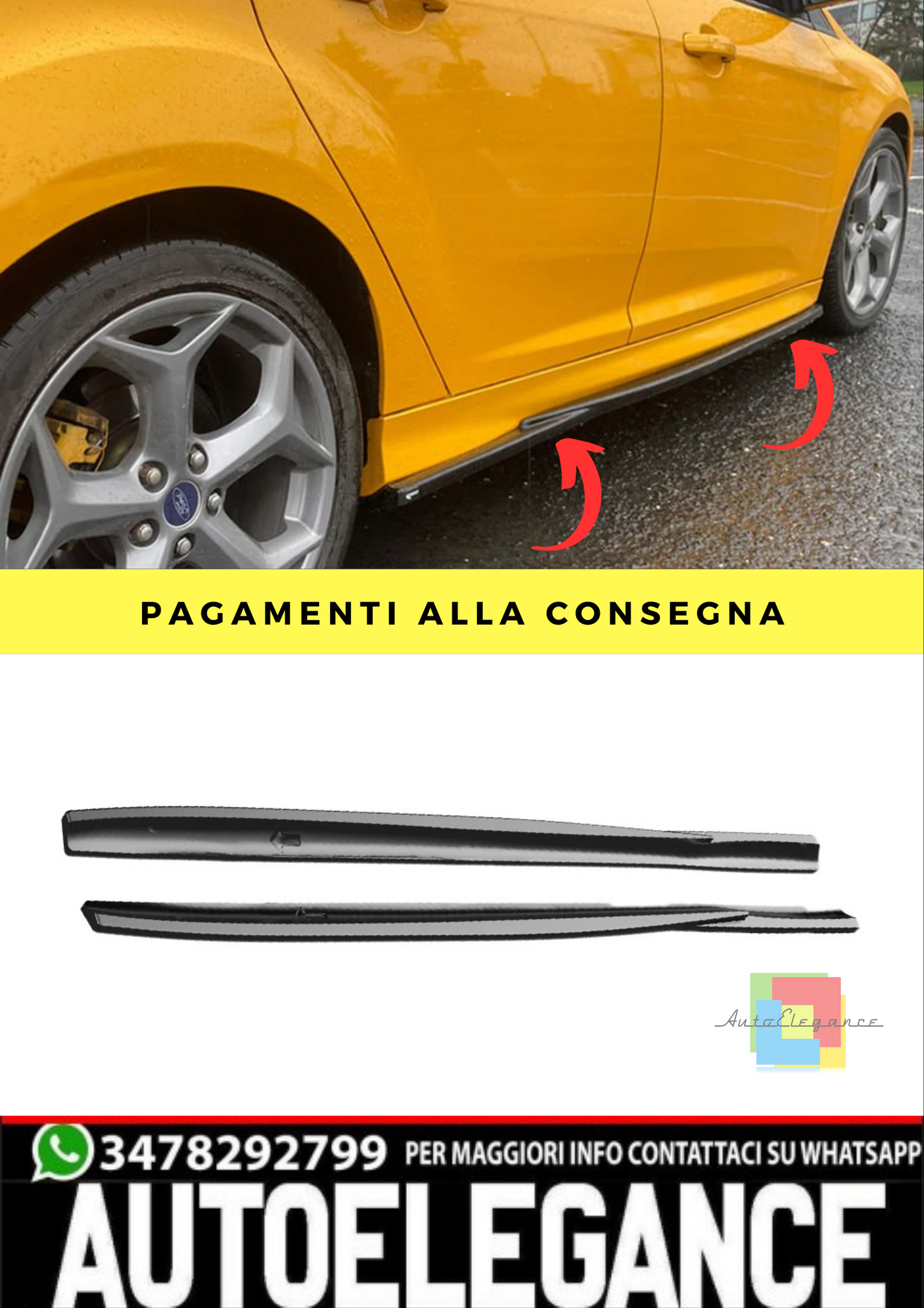 🔥Sotto minigonne adatto per Ford Focus ST Mk3 11+ Lower Extension nero lucido🔥