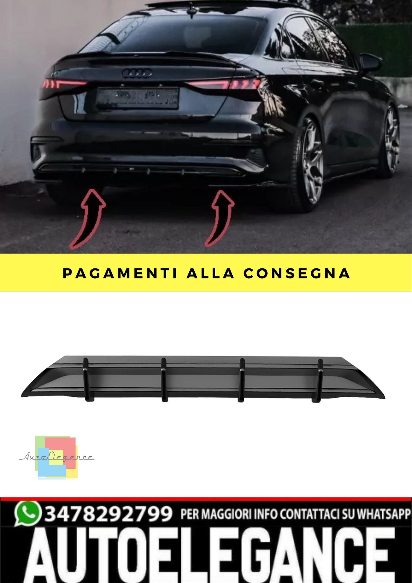 🔥Diffusore posteriore Adatto Per AUDI A3 8Y Berlina/Sportback 20-24🔥
