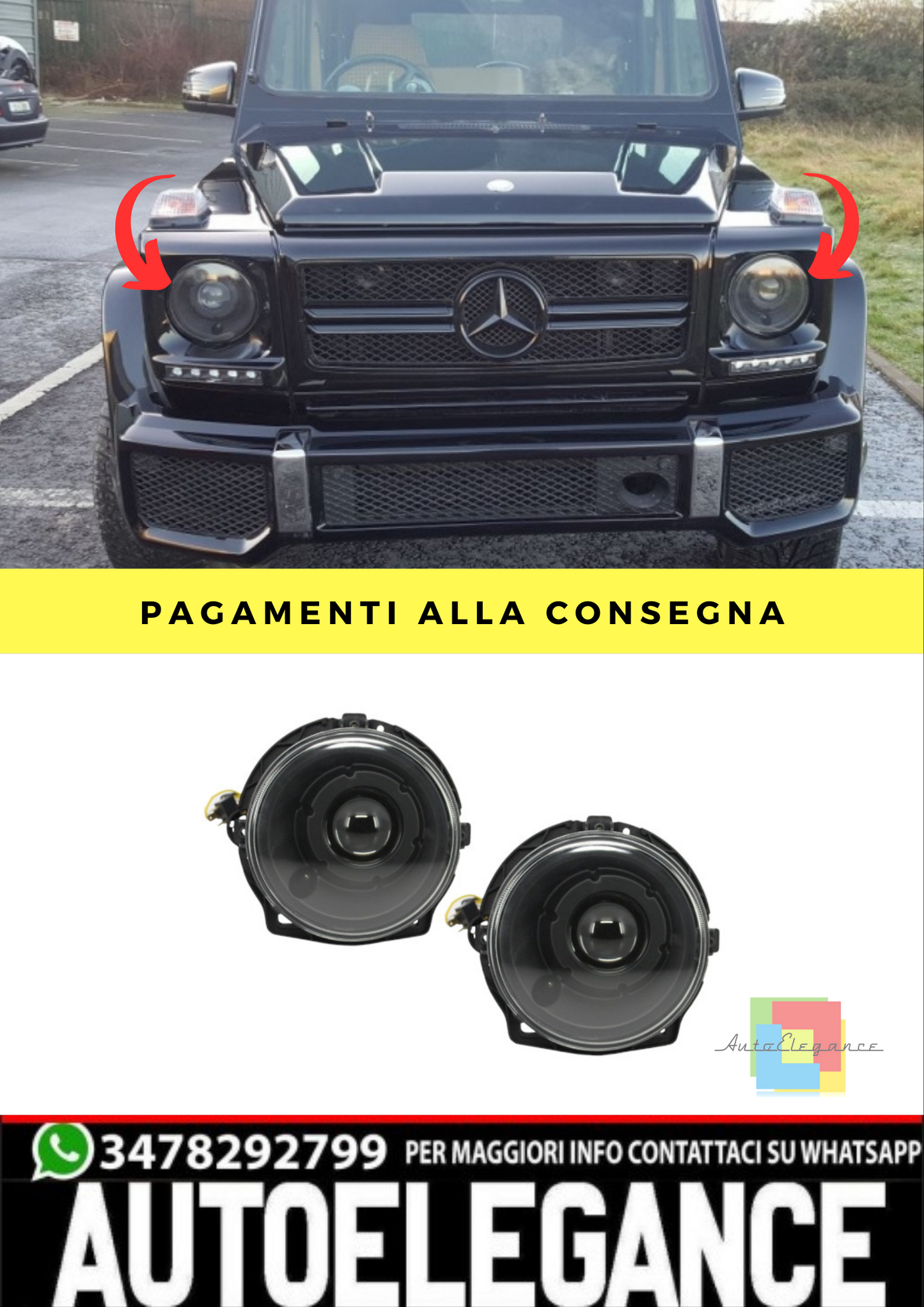 🔥Fari anteriori adatti per Mercedes Classe G W463 89-12 Nero Bi-Xenon Look🔥