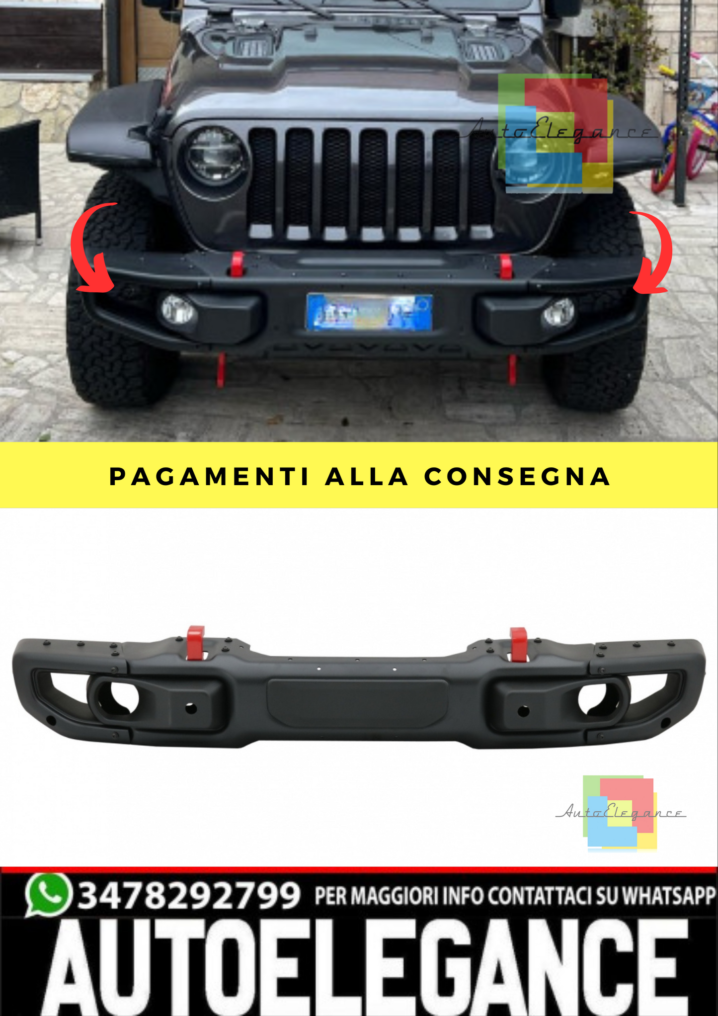 1860⭐PARAURTI ANTERIORE WRANGLER JL 2018+ LOOK 10th Anniversary Hard Rock Style⭐