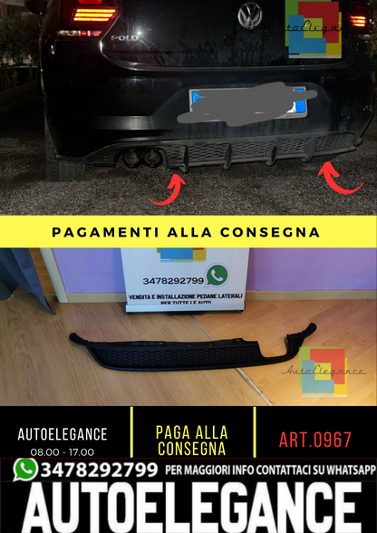 0967⭐DIFFUSORE POSTERIORE ADATTO PER VW POLO AW1 2018+ LOOK GTI ABS NERO OPACO⭐