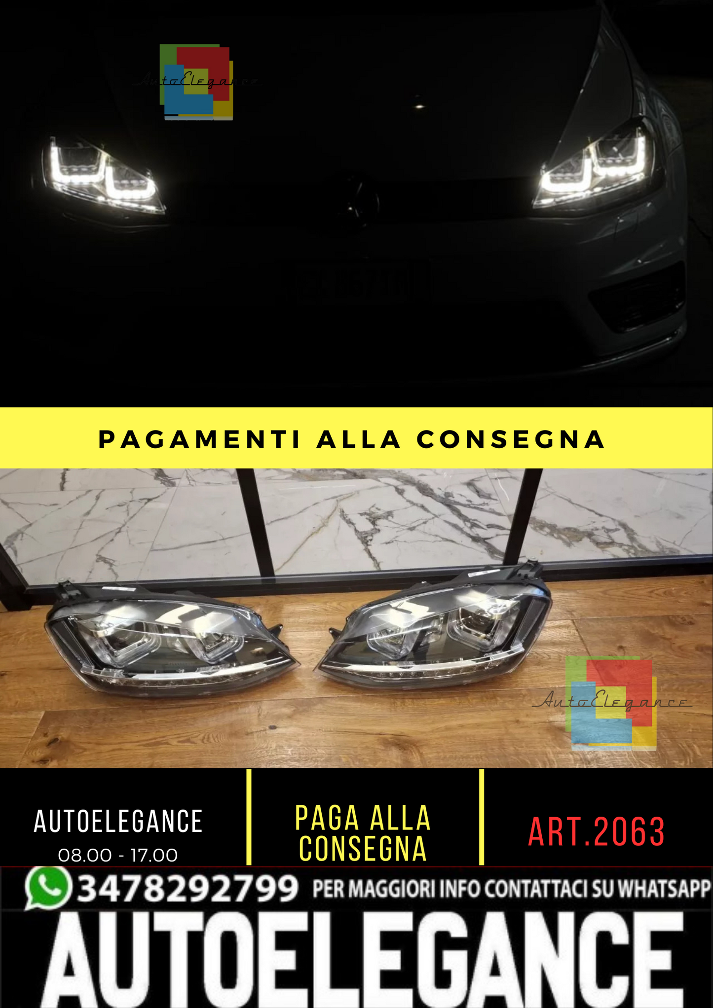 ⭐2063 FARI ANTERIORI ADATTO PER VW GOLF 7 2012-2017 LED⭐