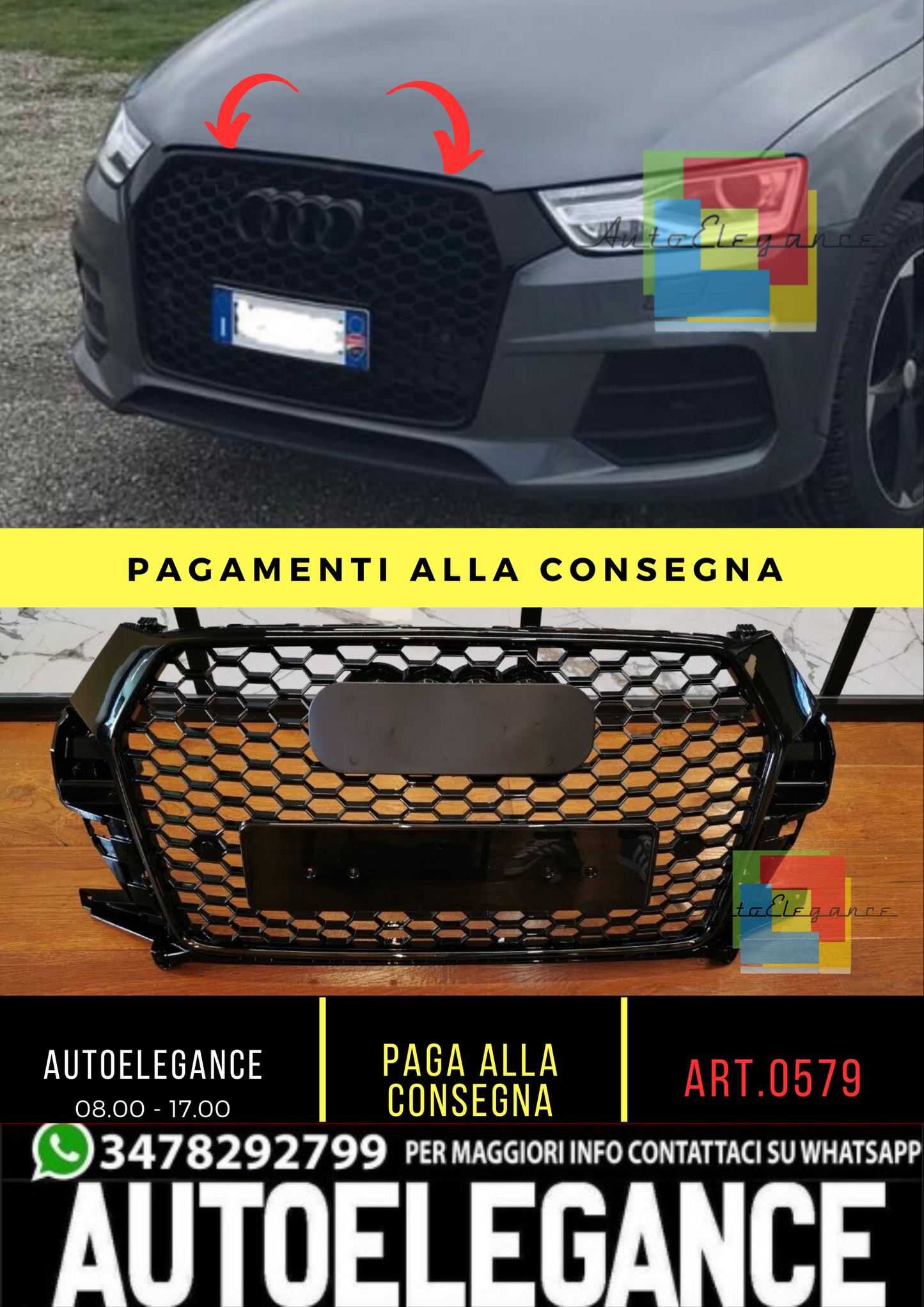 🔥0579 GRIGLIA ADATTO PER AUDI Q3 8U 2016-2019 LOOK RSQ3 NERA🔥
