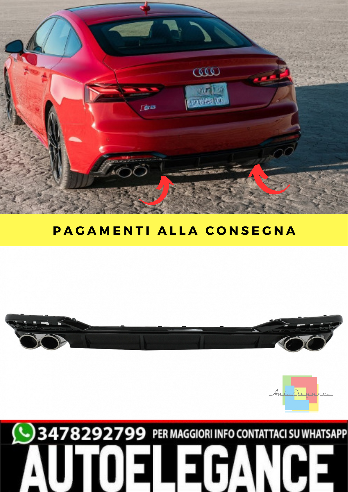 🔥DIFFUSORE ADATTO PER Audi A5 F5 Facelift S-Line (2020-up) Piano Black🔥