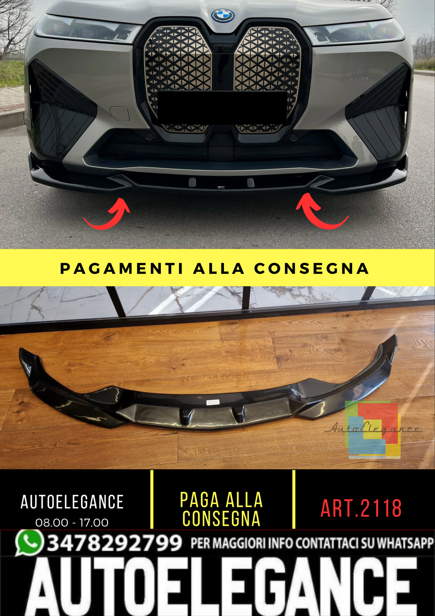 🔥2118 SPLITTER ADATTO PER BMW IX I20 2021+ MSPORT NERO LUCIDO🔥