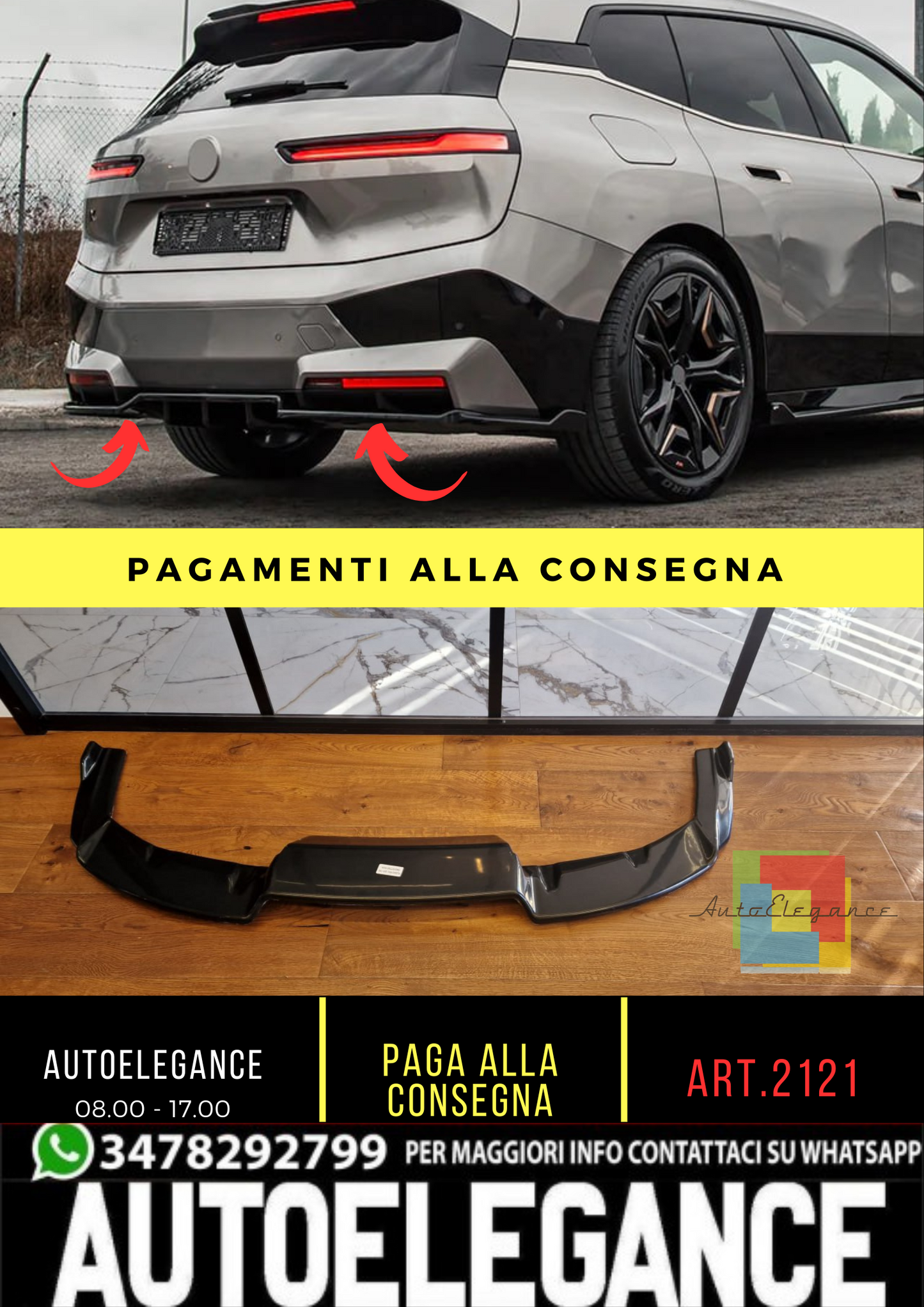 🔥2121 FLAP DIFFUSORE BMW iX i20 2021+ MSPORT NERO LUCIDO🔥