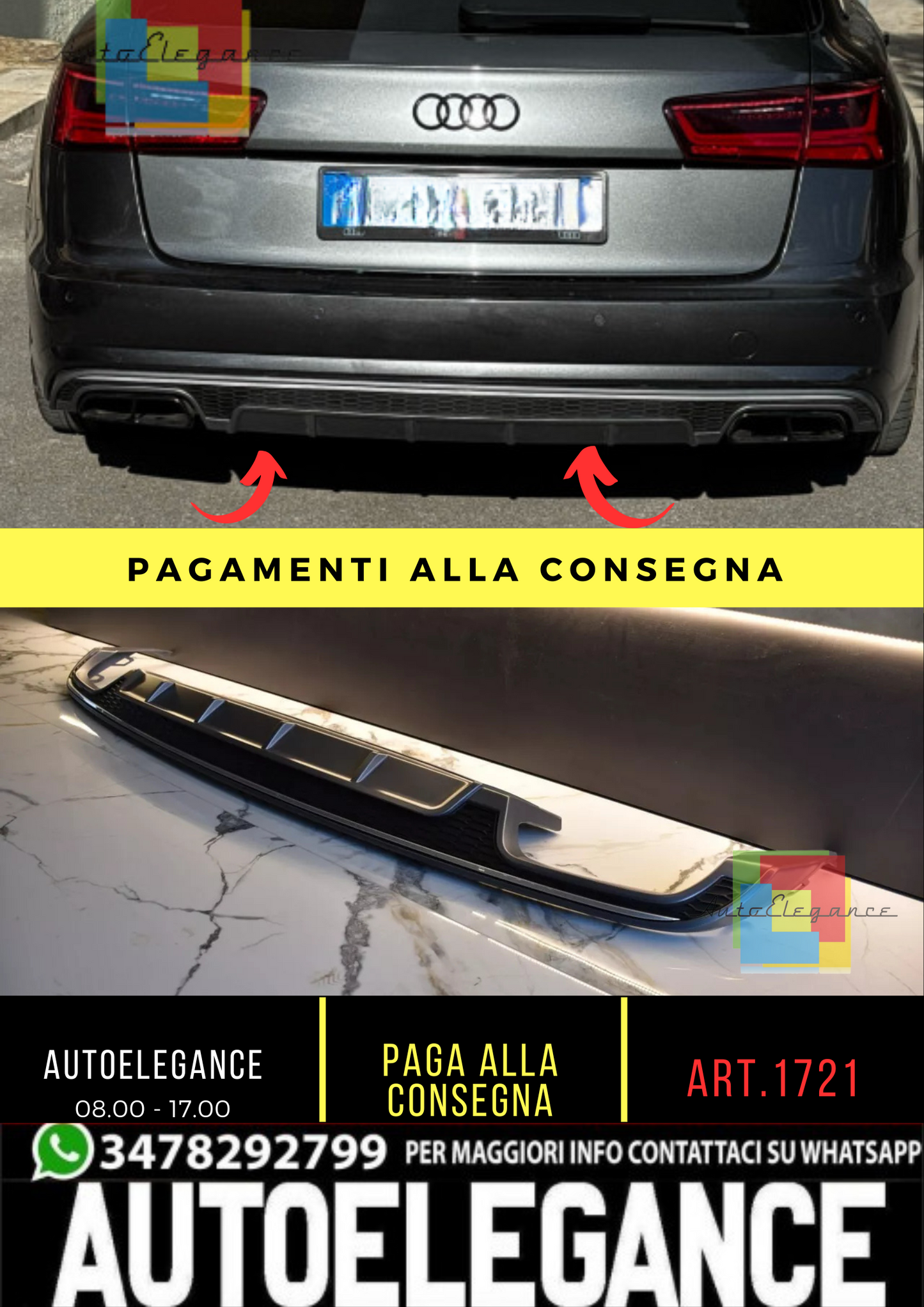 1721⭐SOTTO PARAURTI POSTERIORE PER AUDI A6 4G C7 15-18 LIFT DIFFUSORE LOOK S6⭐