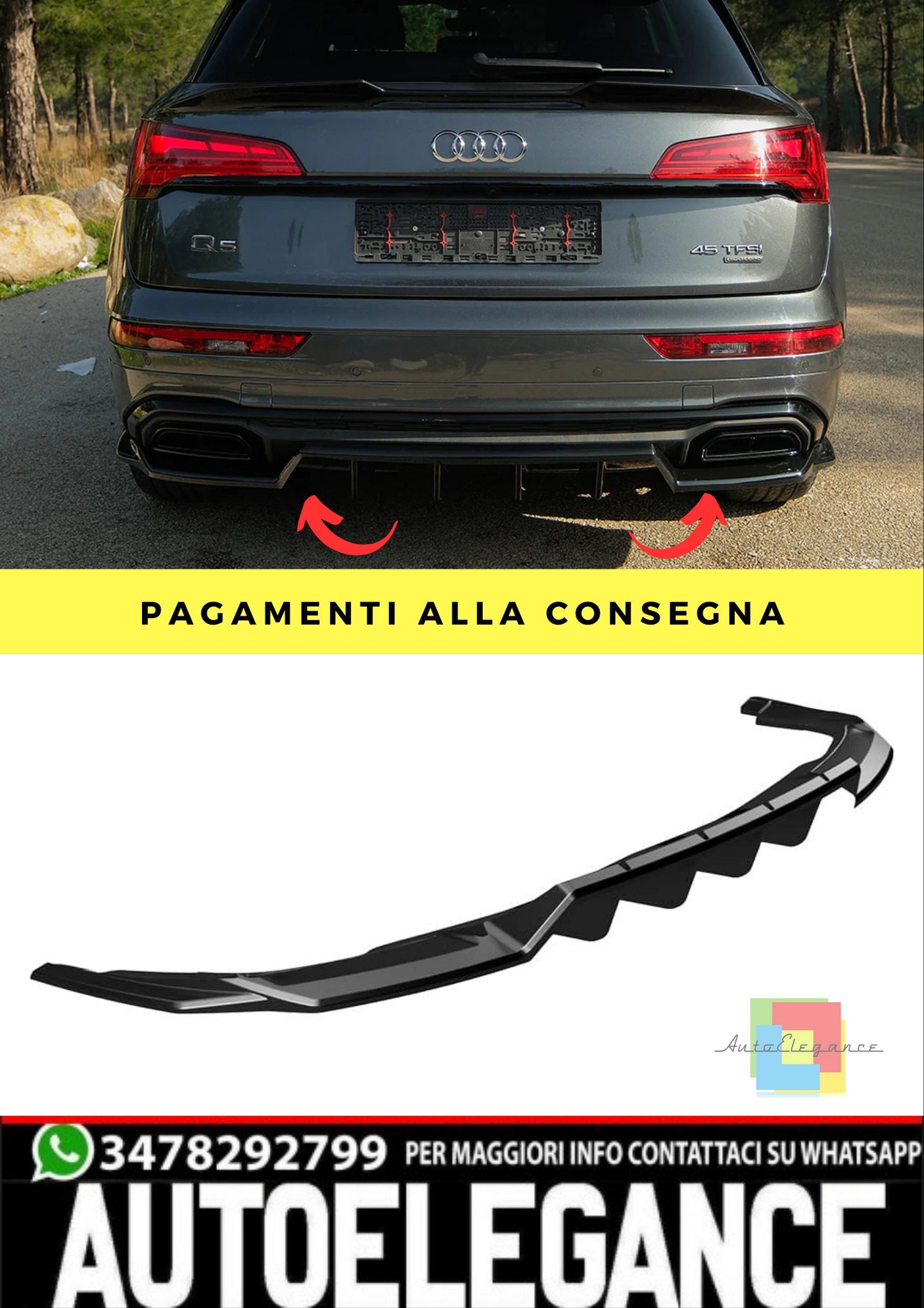 ⭐Splitter Poster ADATTO PER AUDI SQ5 Q5 S-Line SUV Sportback Mk2 Facelift 20-20⭐