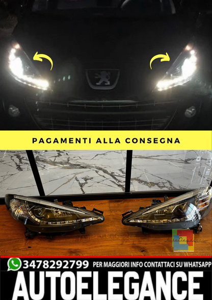 ⭐FARI ANTERIORI ADATTO PER PEUGEOT 207 2006-2012 NERI DRL LED⭐