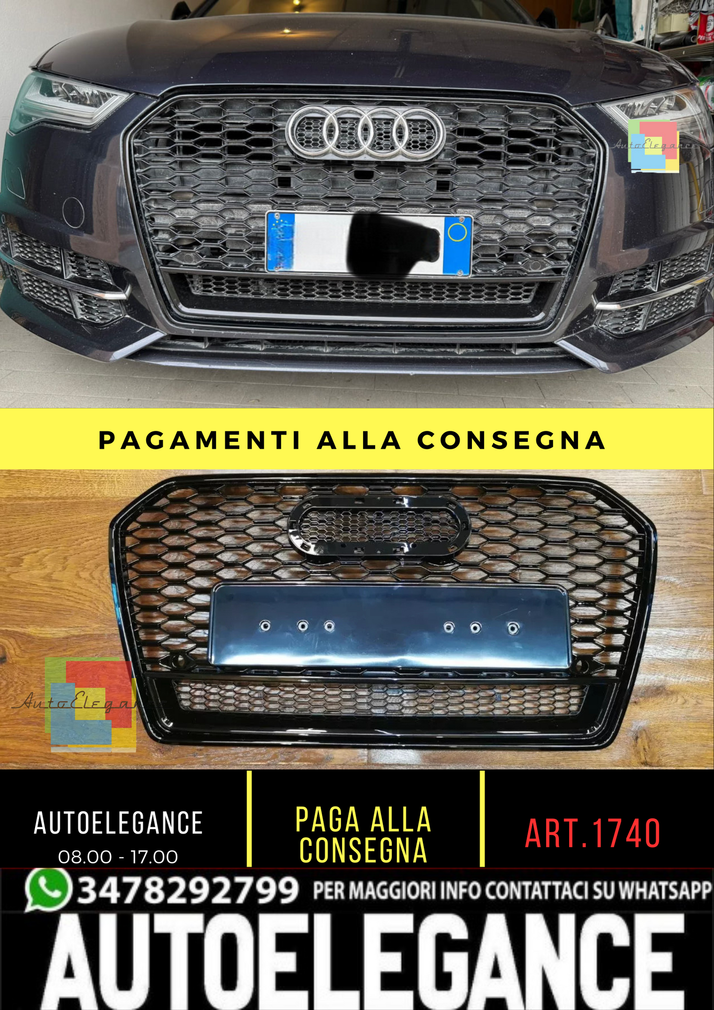 1740⭐GRIGLIA ADATTA PER AUDI A6 4G C7 2015-2018 LOOK RS6 QUATTRO NERA ECONOMICA⭐
