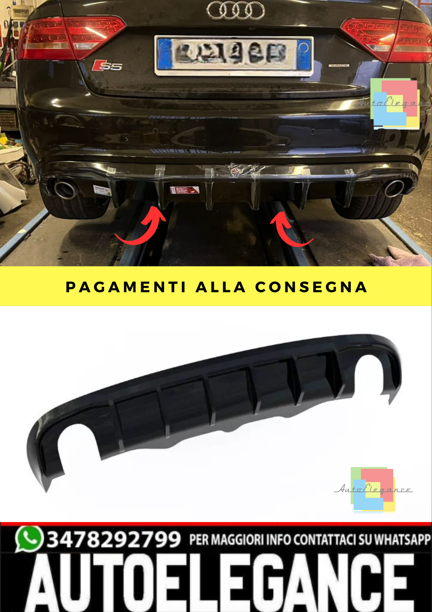 🔥Diffusore posteriore nero lucido ADATTO PER Audi A5 S-Line Sportback 8T 🔥