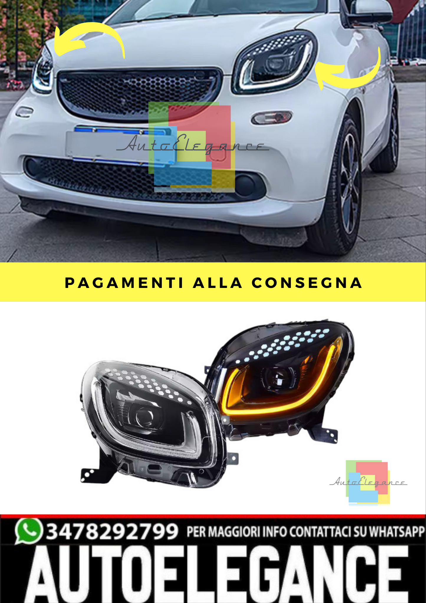 ✨Fari A Led Adatto Per Benz Smart 453 Fortwo Forfour 2015-2019 ✨
