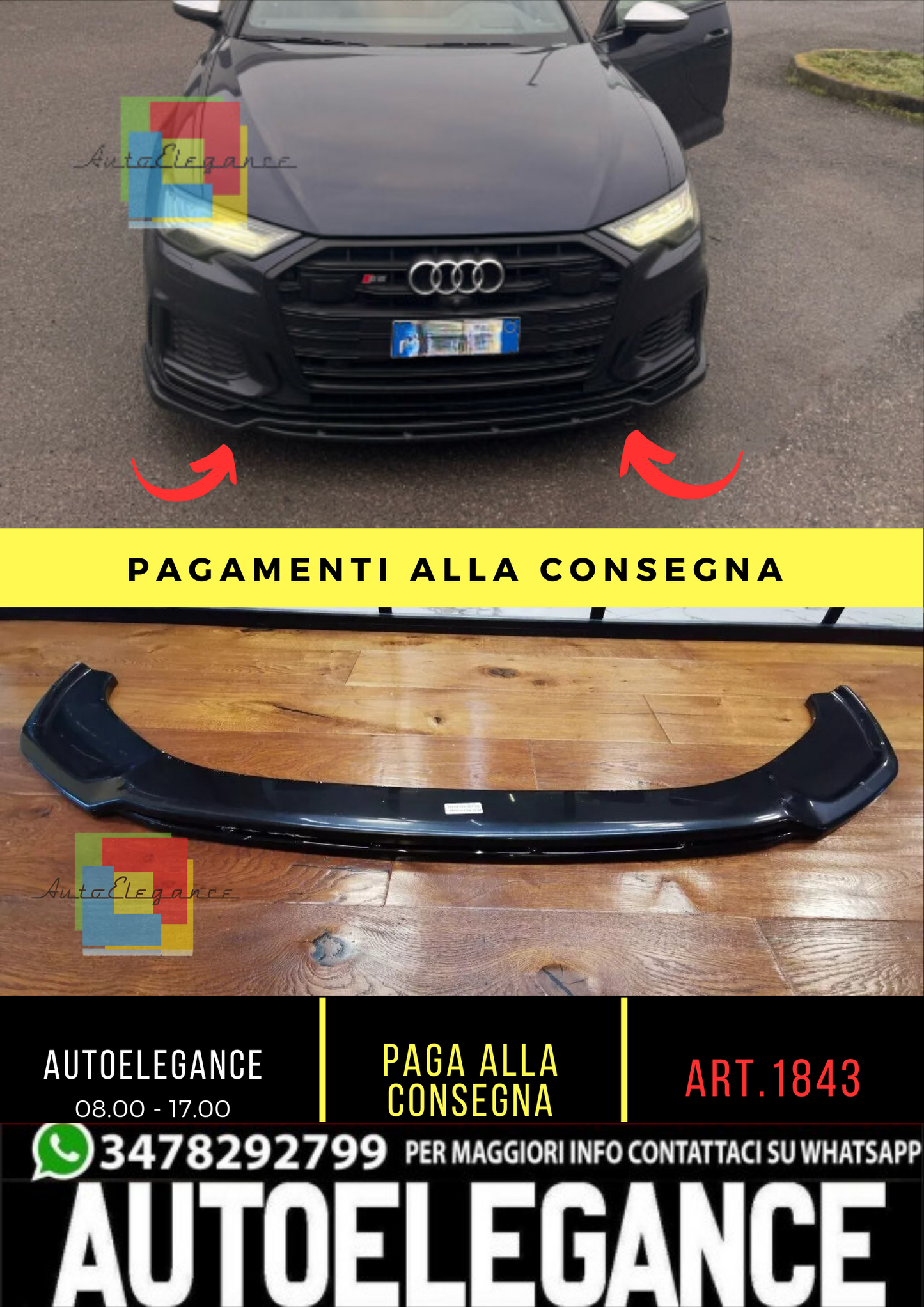 💥⭐1843 SPLITTER ADATTO PER AUDI A6 C8 2018+ S6 NERO SLINE LUCIDO⭐💥