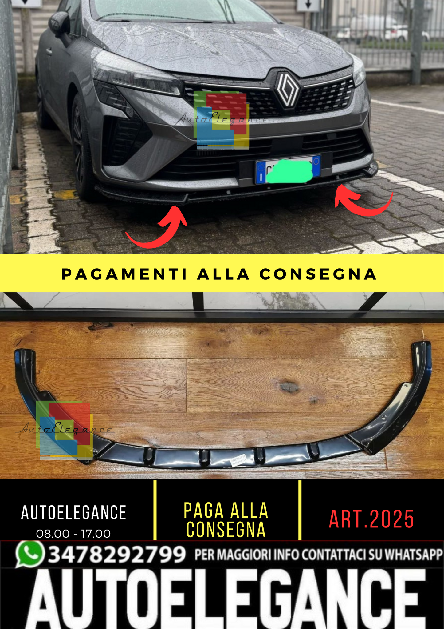 ⭐2025✨SPLITTER ADATTO PER RENAULT CLIO 5 2023+ NERO LUCIDO⭐✨