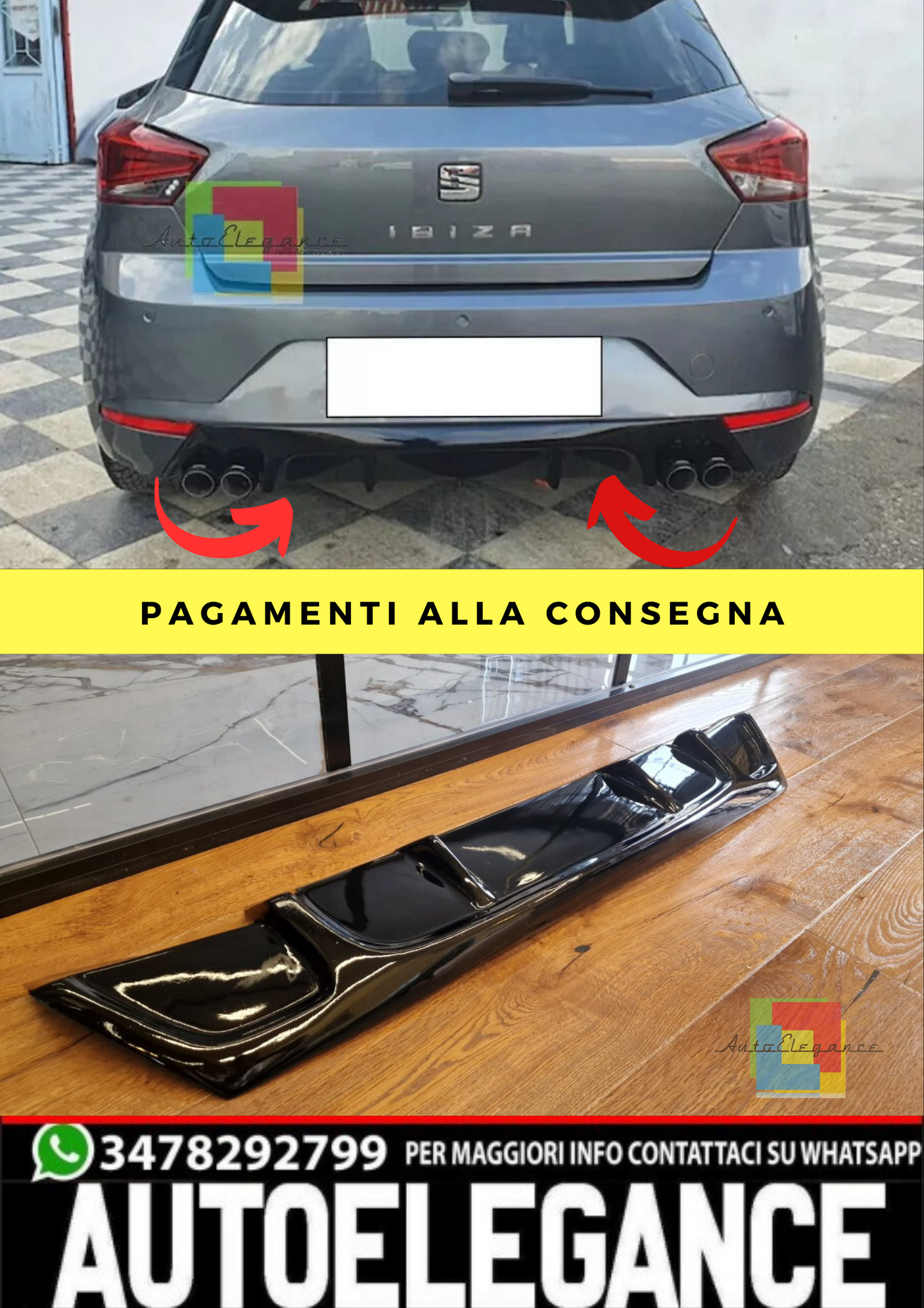 ⭐1931 DIFFUSORE ADATTO PER IBIZA 5 KJ 17+ STANDARD LOOK TUNING NERO LUCIDO 2+2⭐