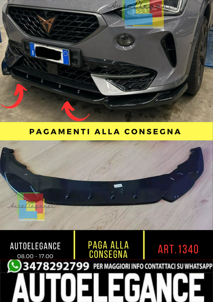 ⭐1340🔥SPLITTER ADATTO PER CUPRA FORMENTOR 2020+ NERO LUCIDO DESIGN SPORTIVO🔥⭐