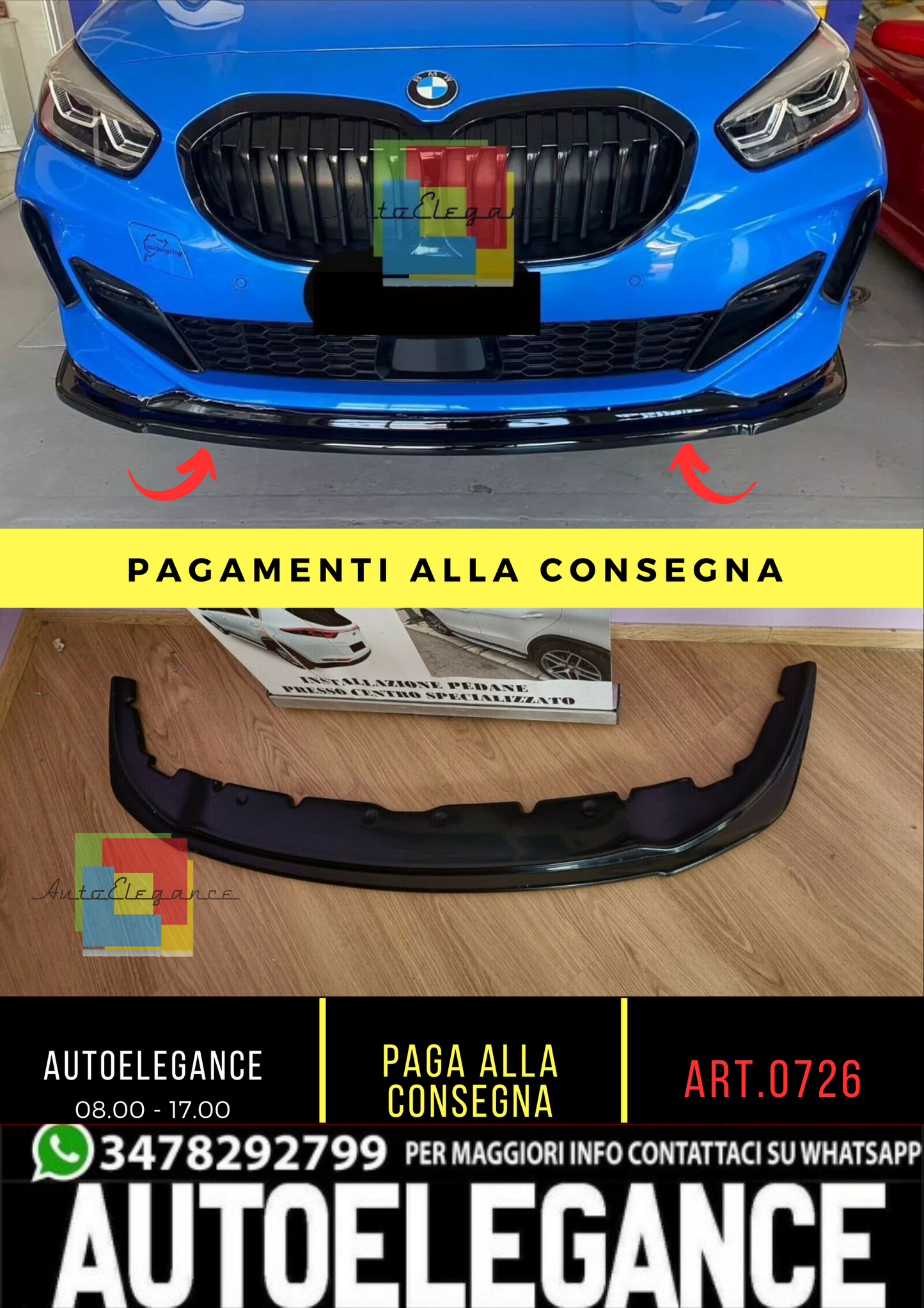 0726✨SPLITTER ADATTO PER  BMW SERIE 1 F40  MSPORT LOOK NERO LUCIDO DESIGN SPORT✨