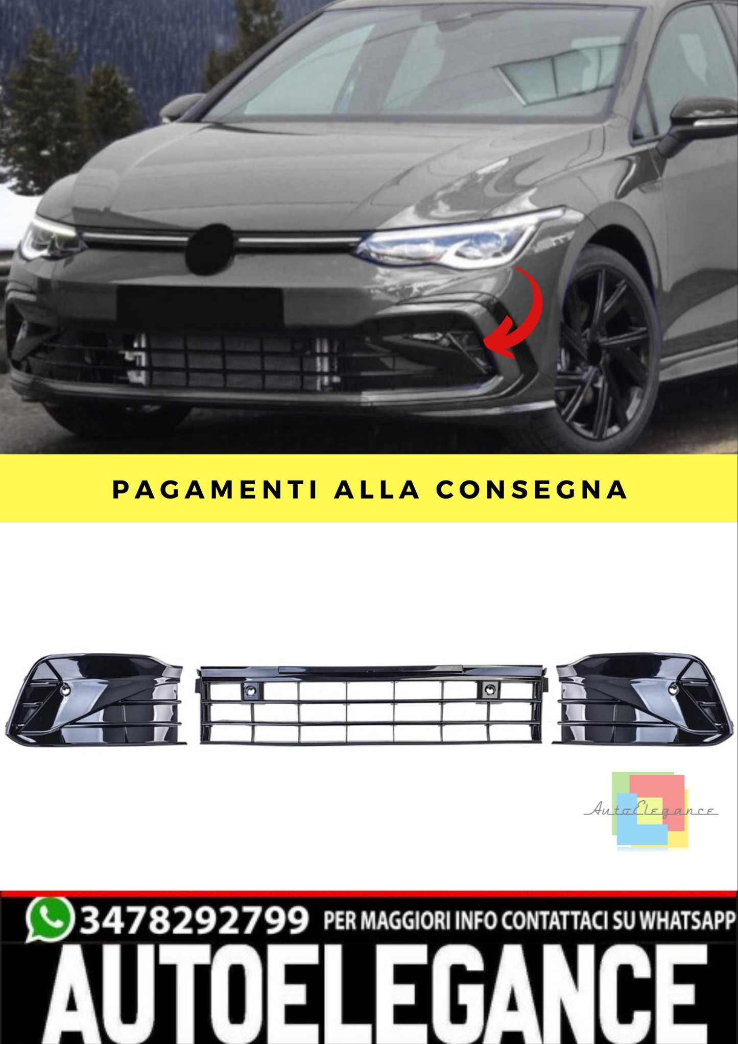 🔥Paraurti Gitter 3 pezzi nero lucido adatto per VW Golf 8 GTI GTDR-Line 19-24🔥