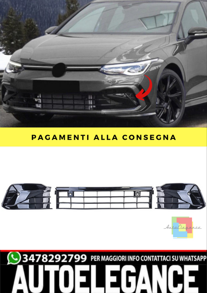 🔥Paraurti Gitter 3 pezzi nero lucido adatto per VW Golf 8 GTI GTDR-Line 19-24🔥
