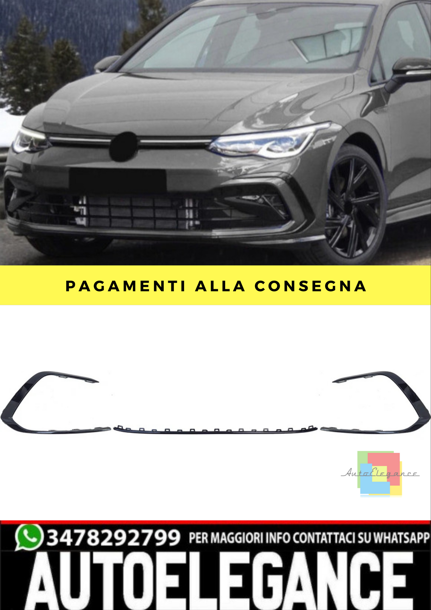 🔥Set di modanature per paraurti 3 pezzi lucide per VW Golf 8 GTI GTD R-Line 🔥