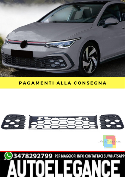 🔥Griglia paraurti 3 pezzi a nido d'ape opaca per VW Golf 8 GTI GTD 19-24🔥