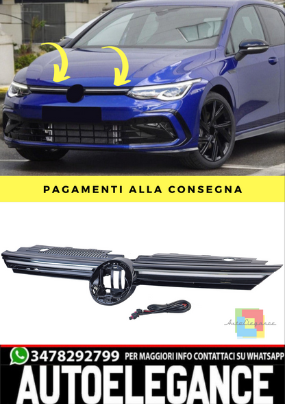 🔥Griglia con striscia cromata illuminata per VW Golf 8 anche GTI GTD R-Line 🔥