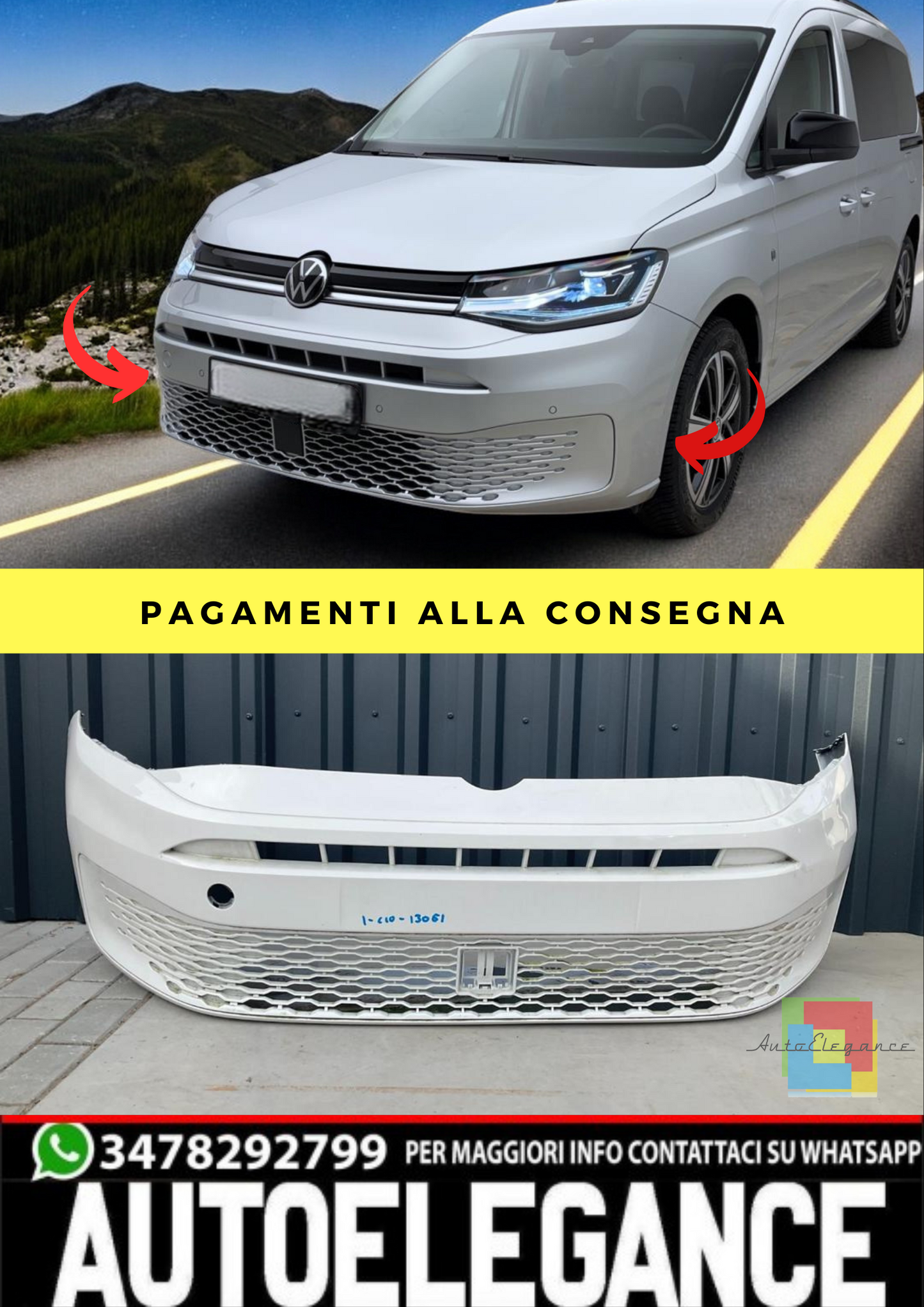 ⭐PARAURTI BIANCO ADATTO PER  VW caddy USATO VERNICIATO 2021 - 2025 ⭐