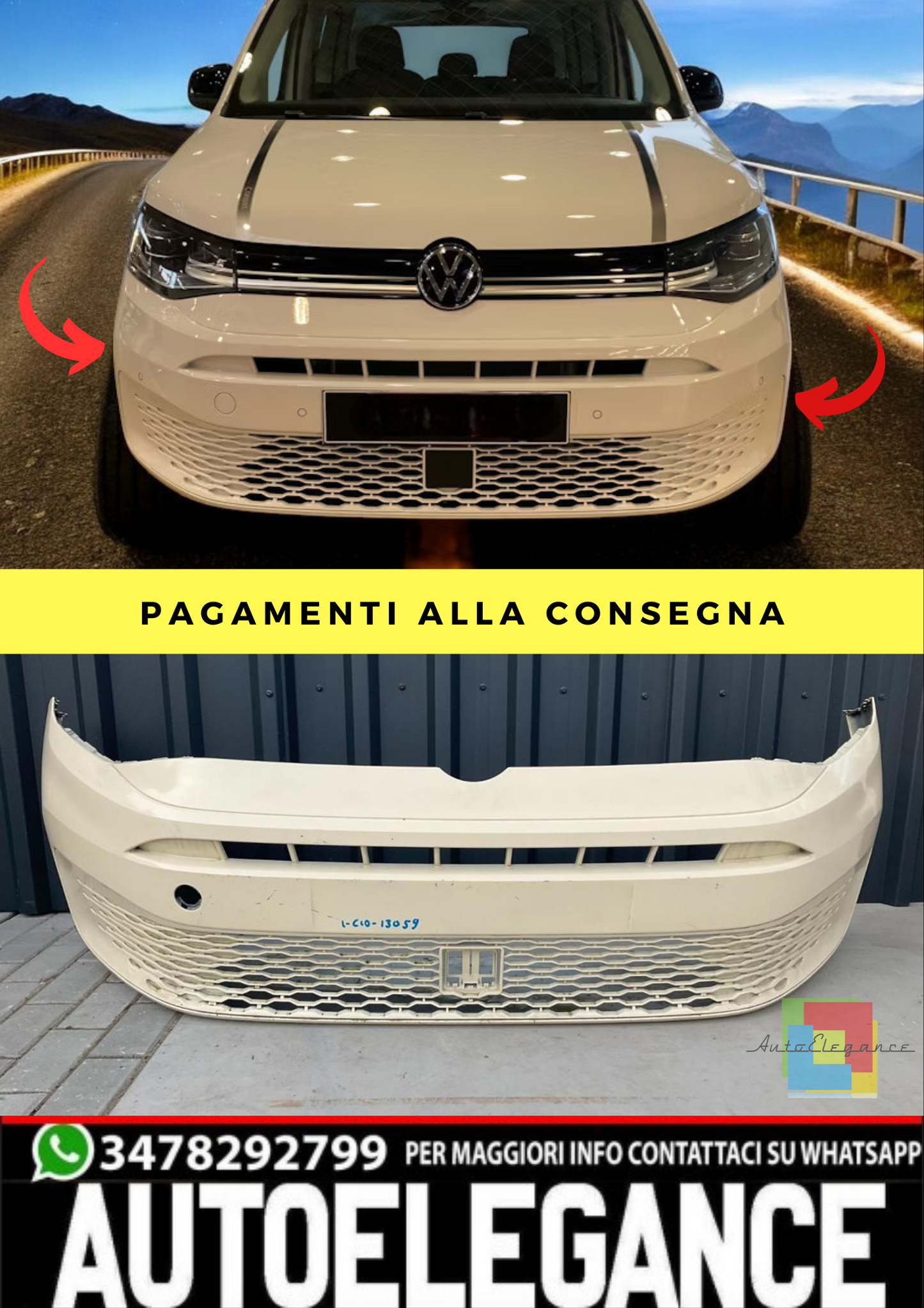 ⭐PARAURTI PANA ADATTO PER  VW caddy USATO VERNICIATO 2021 - 2025 ⭐