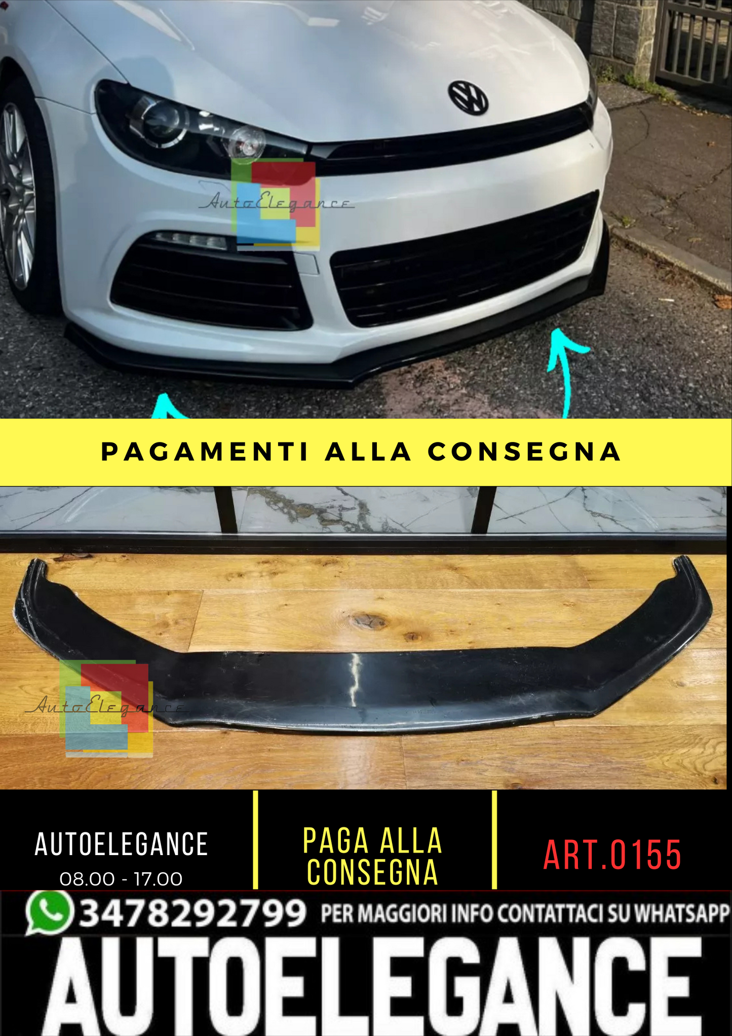 ⭐0155 SPLITTER ADATTO PER VW SCIROCCO 2008-2013 R R-LINE NERO LUCIDO⭐