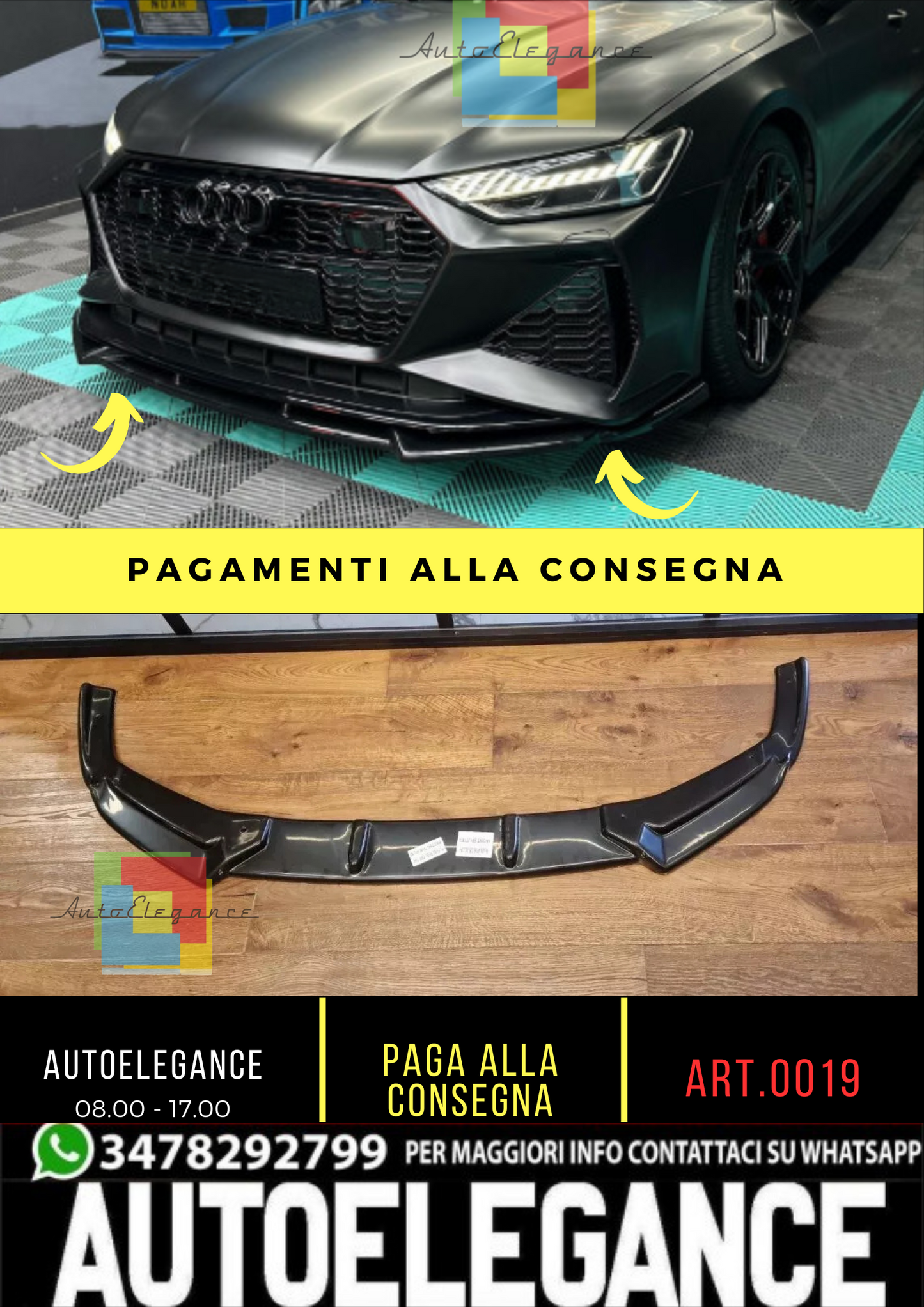 ✨0019🔥SPLITTER ADATTO PER AUDI A6 C8 A6 C8 2018+ RS6 NERO LUCIDO✨🔥