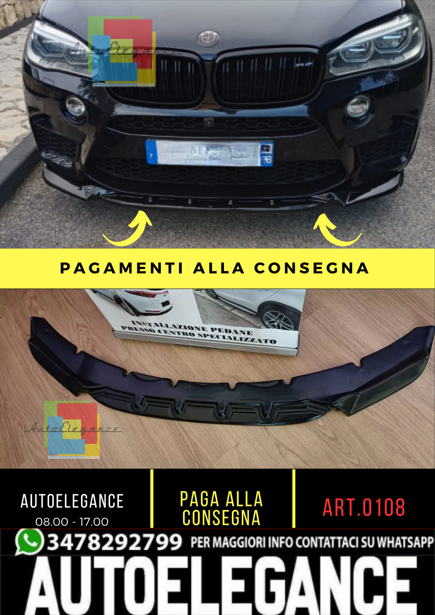 0209🔥SPLITTER ADATTO PER BMW X5 F15 MX5 X6 F16 MX6 2013-2018 NERO LUCIDO🔥