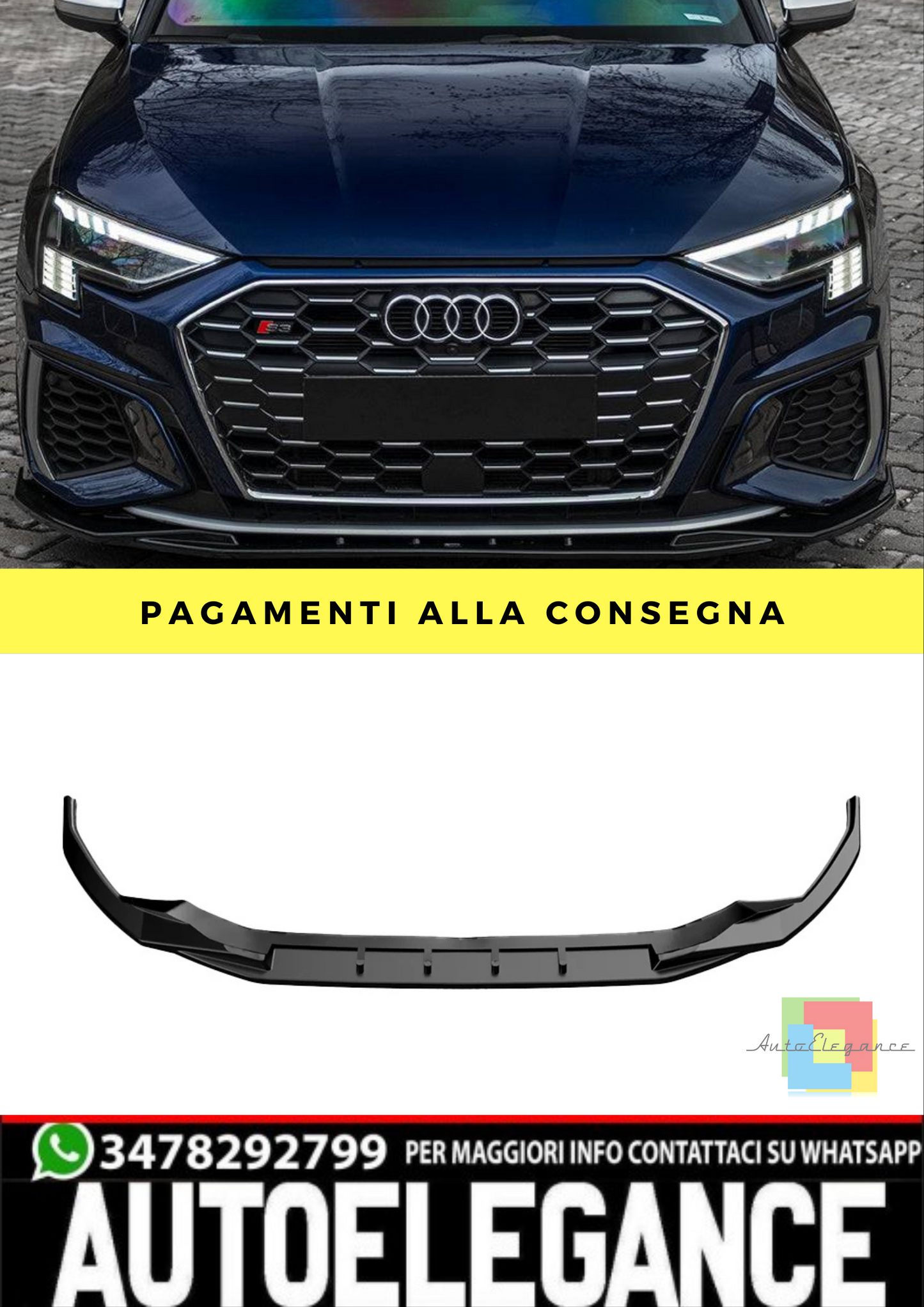 🔥Splitter anteriore AUDI A3 S-Line / S3 8Y (Berlina/Sportback) 20-24 con ABE 🔥