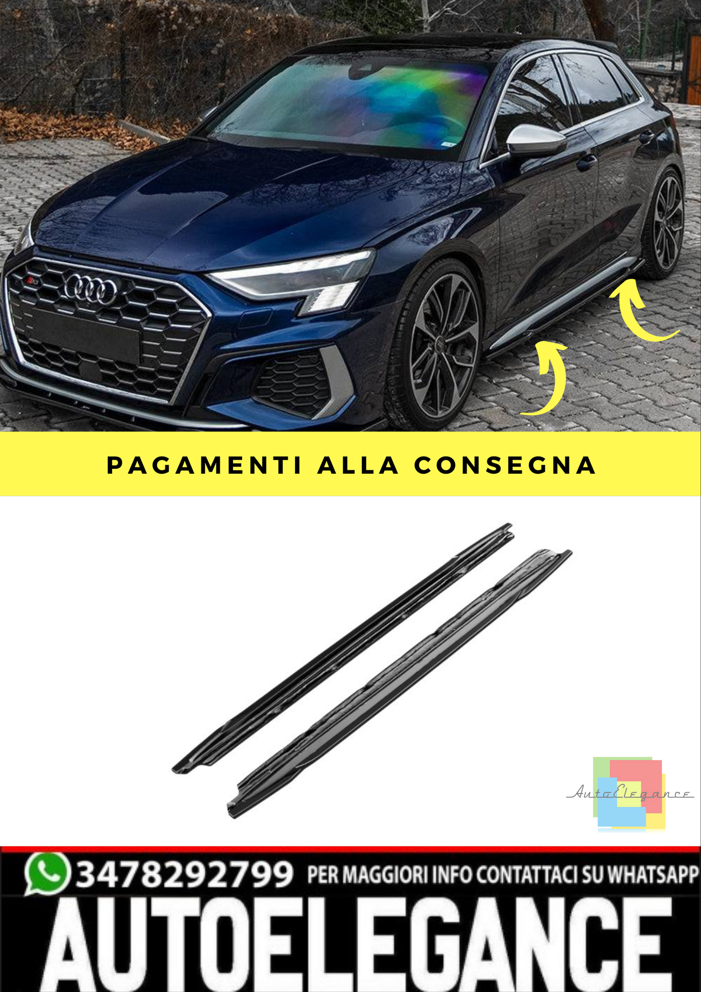 🔥Minigonne laterali Adatto Per AUDI S3 / A3 S-Line 8Y 2020-2024🔥