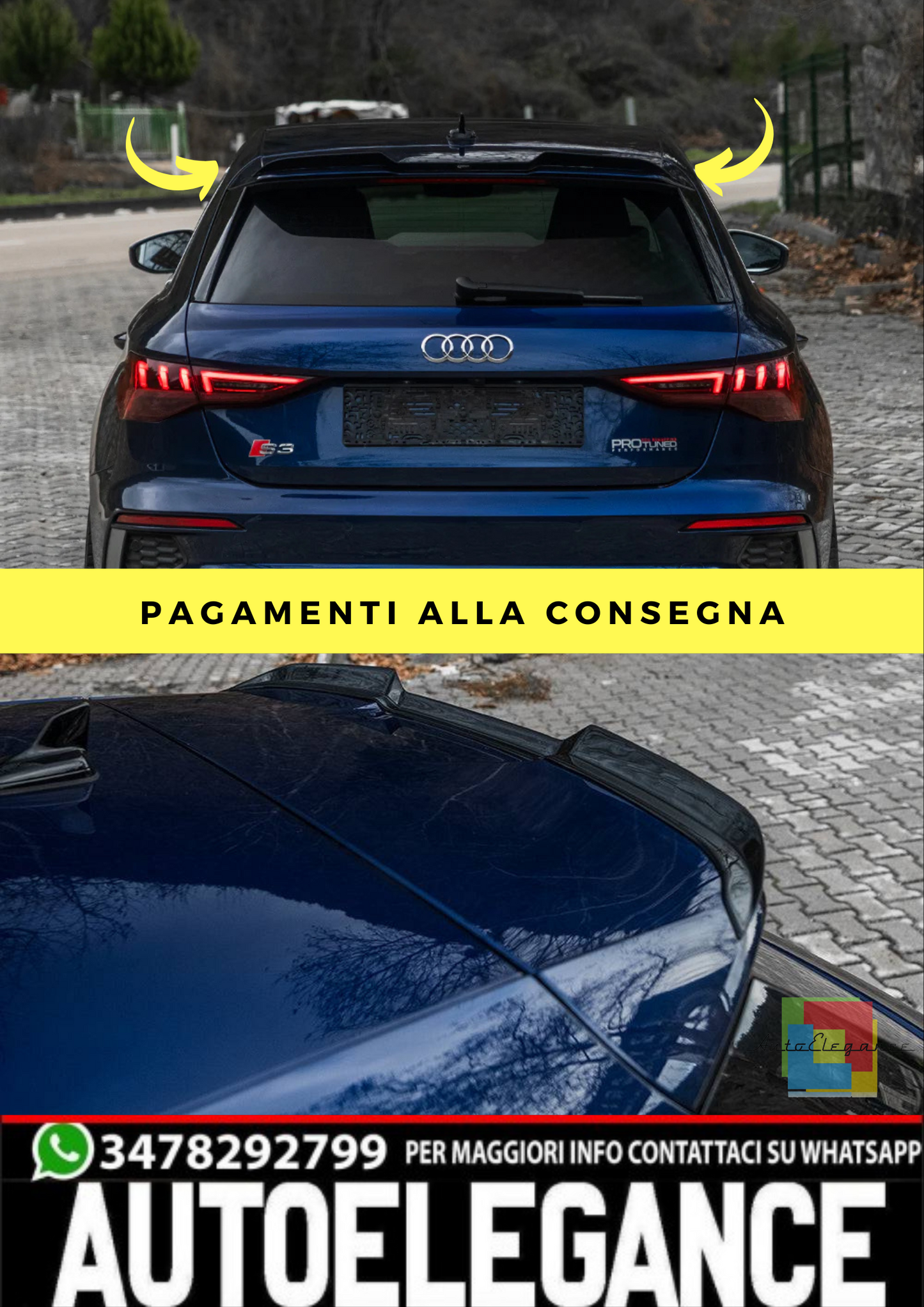 🔥Spoiler sul tetto adatto per AUDI S3/RS3/A3 S-Line 8Y (Sportback) 2020-2024🔥