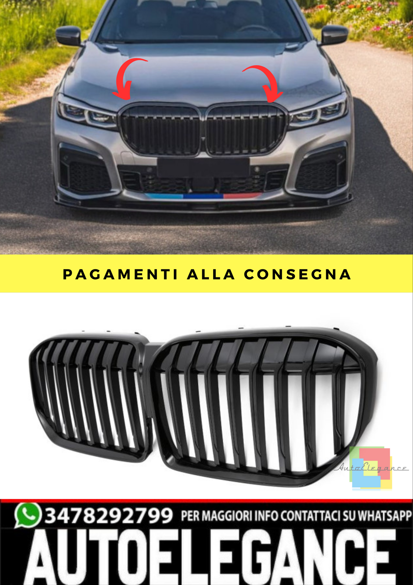 🔥GRIGLIA SPORT NERO LUCIDO ADATTO PER BMW SERIE 7 G11 G12🔥