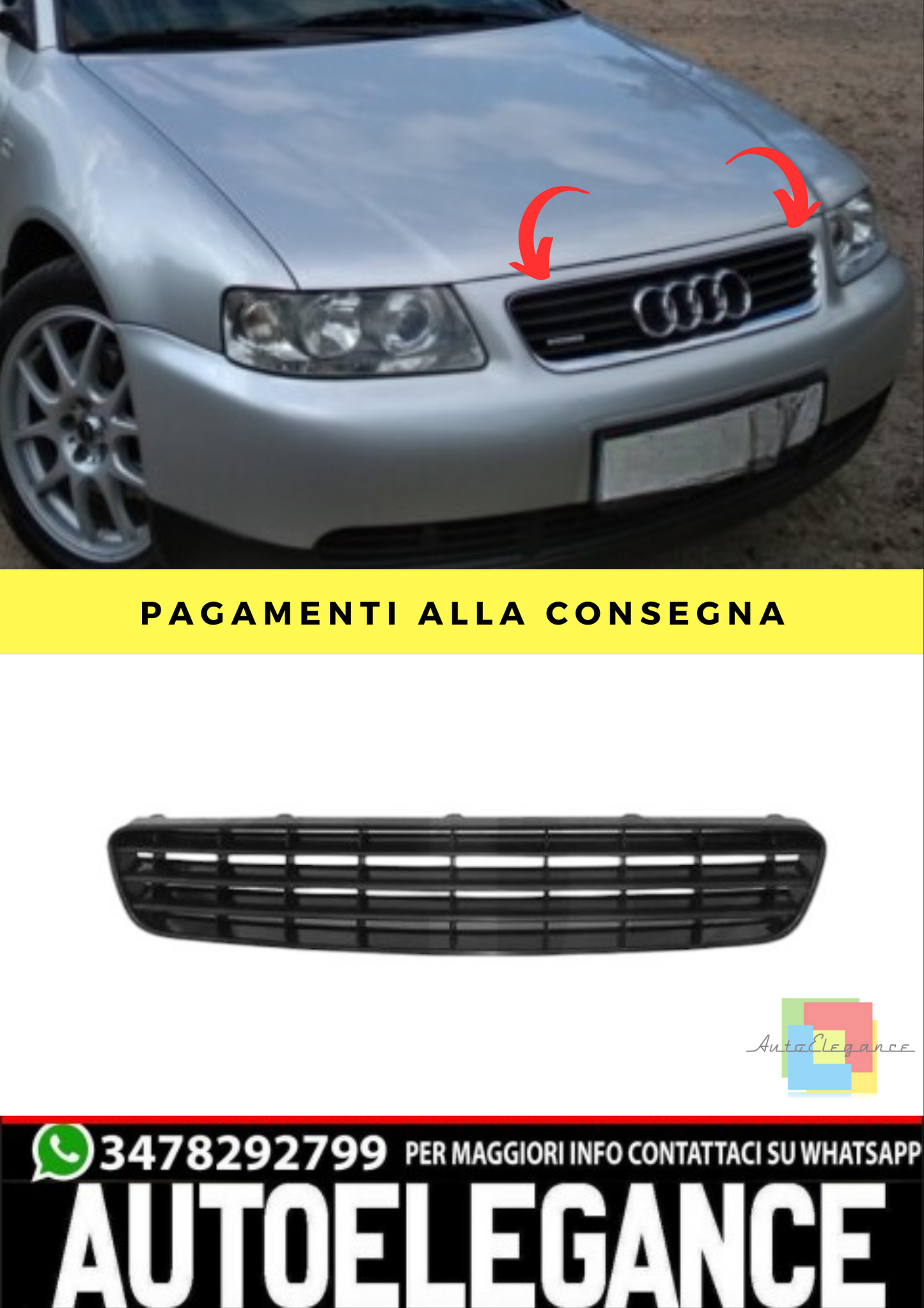 ⭐GRIGLIE DE RADIATORE ADATTO PER AUDI A3 2000-2003 nero⭐