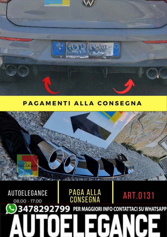 0131⭐DIFFUSORE ADATTO PER VW GOLF 8 LOOK R TERMINALI 2+2⭐