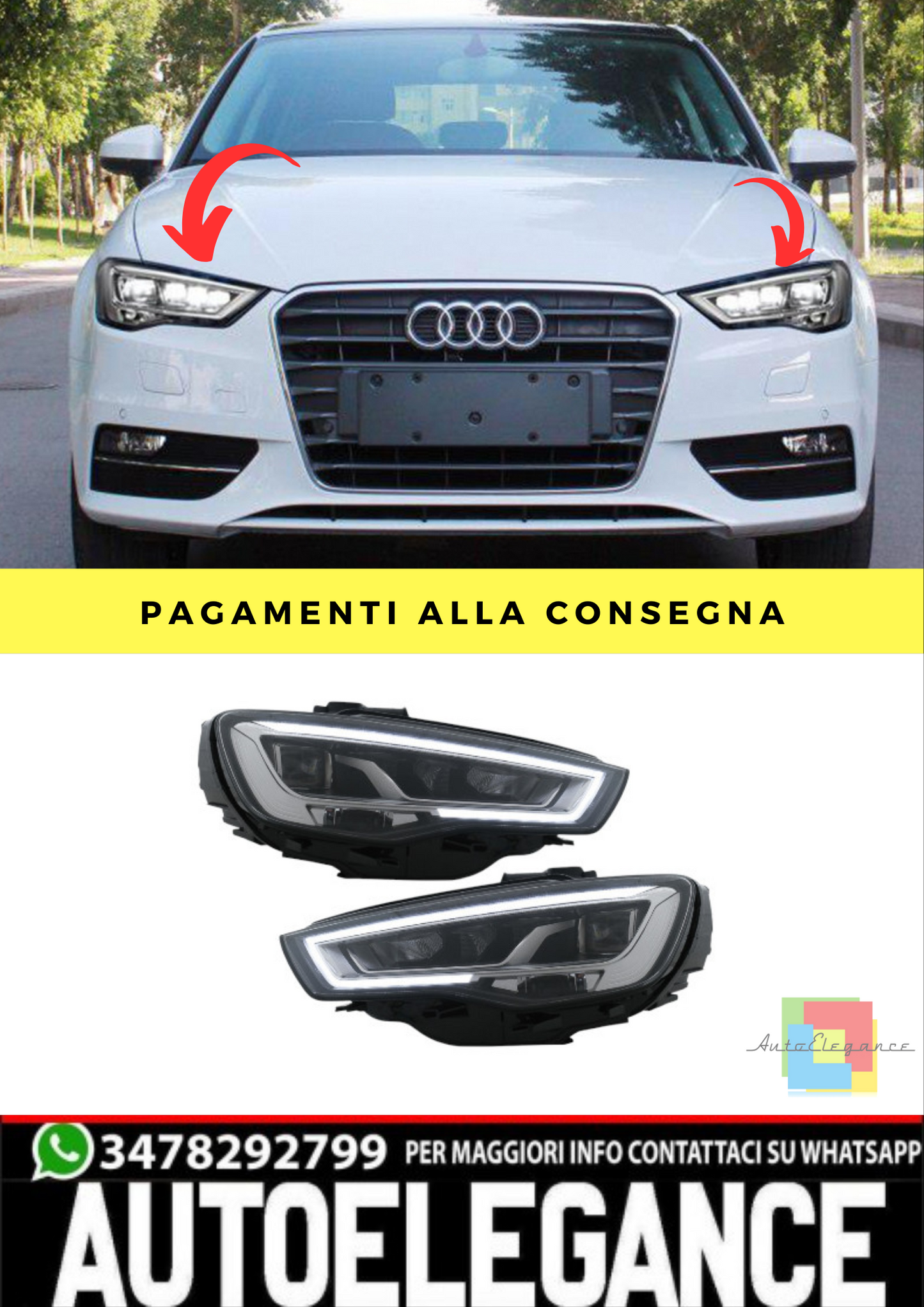 ⭐Fari Full LED adatti per Audi A3 8V Pre-Facelift (2013-2016) ⭐