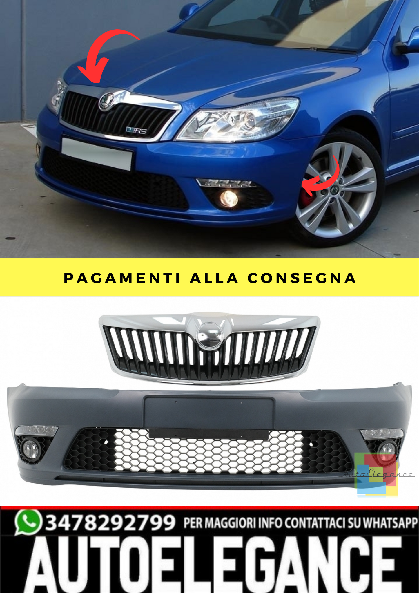 ⭐Paraurti anteriore adatto per Skoda Octavia II Mk2 1Z Facelift (2009-2013) RS ⭐
