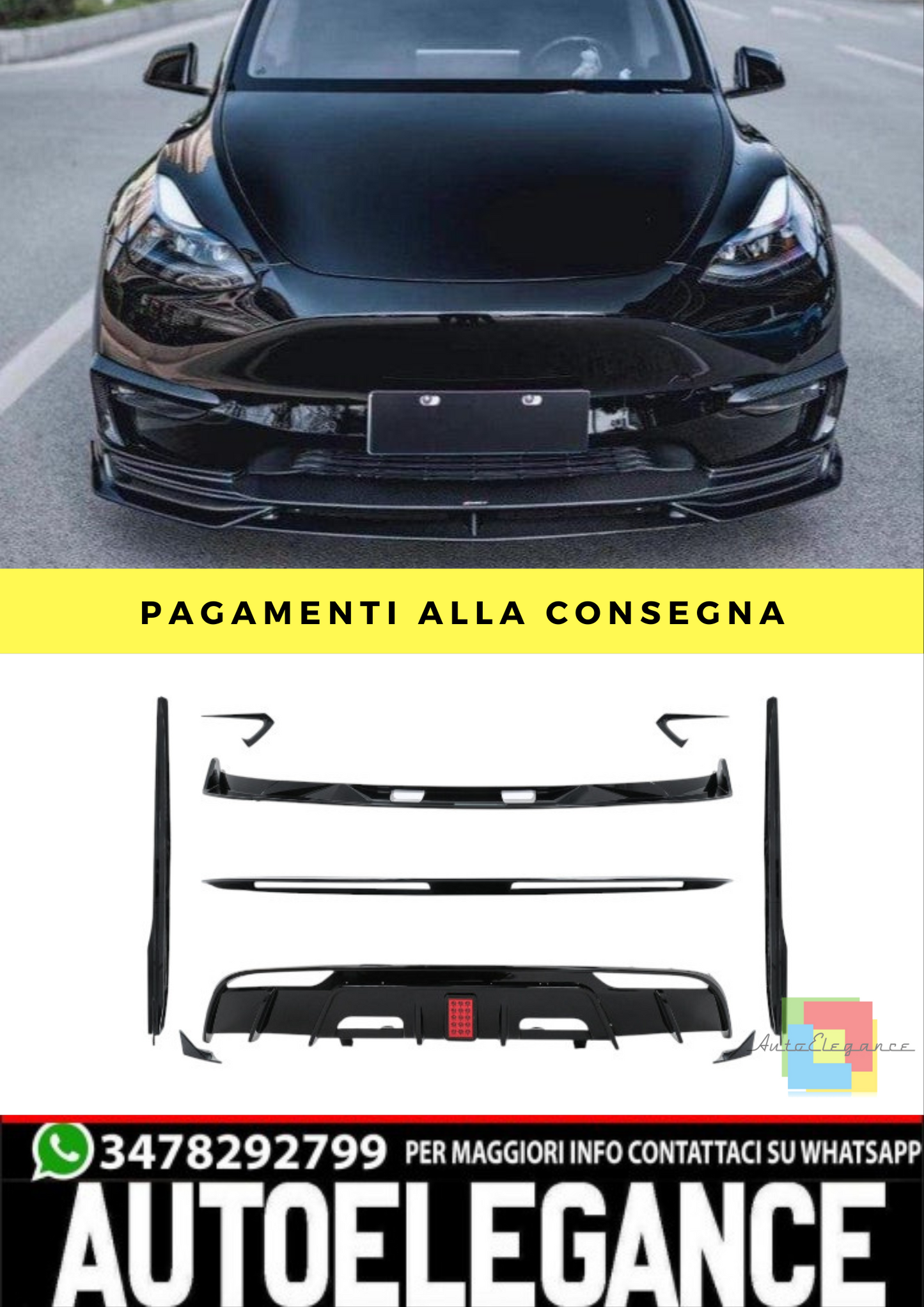 🔥BODYKIT AERO ADATTO PER Tesla Model 3 23-up Paraurti Labbro Diffusore Aria 🔥