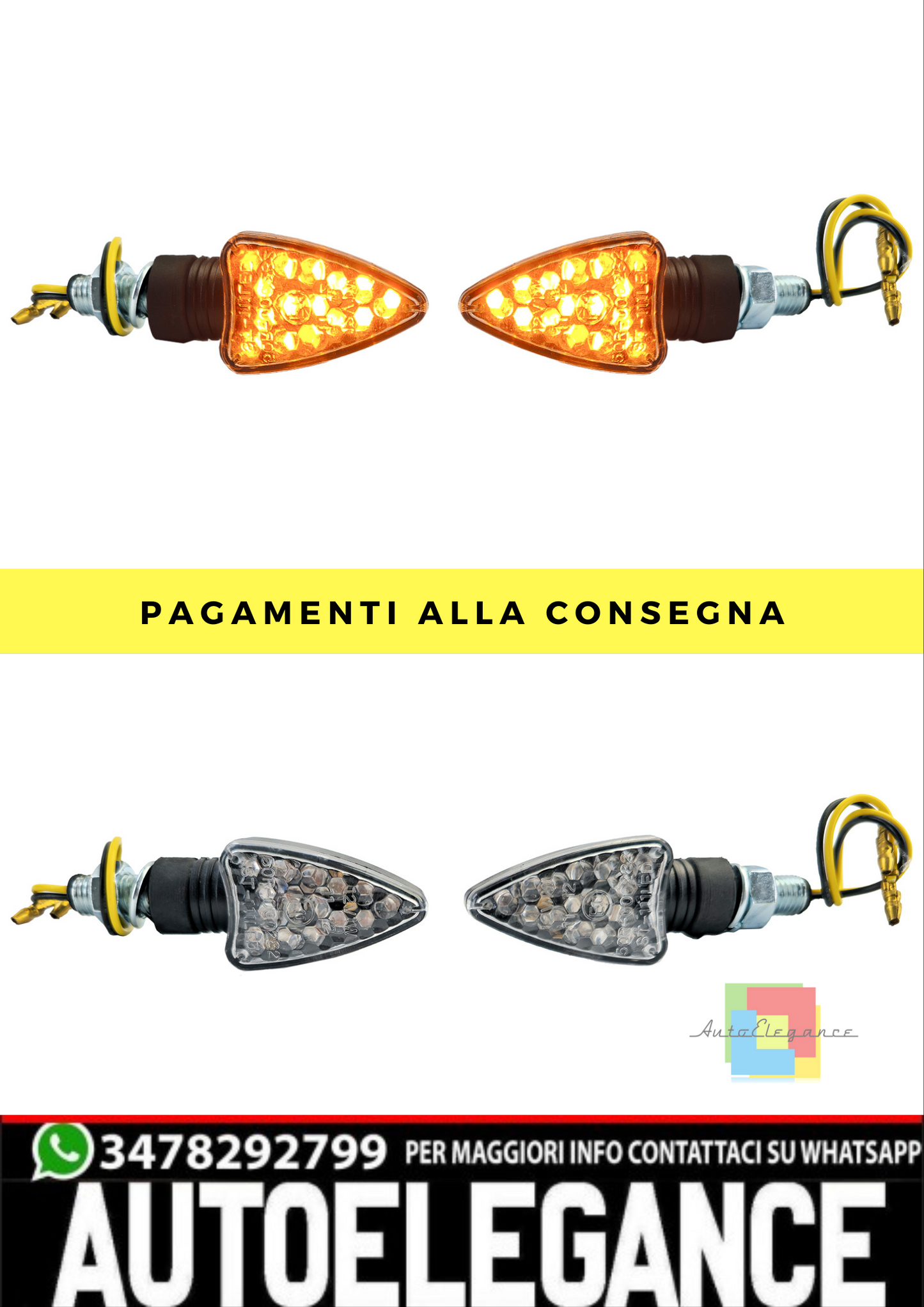 ❄️Moto LED Mini Indicatore di Direzion Stile Freccia Personalizzat Nero E-Mark❄️
