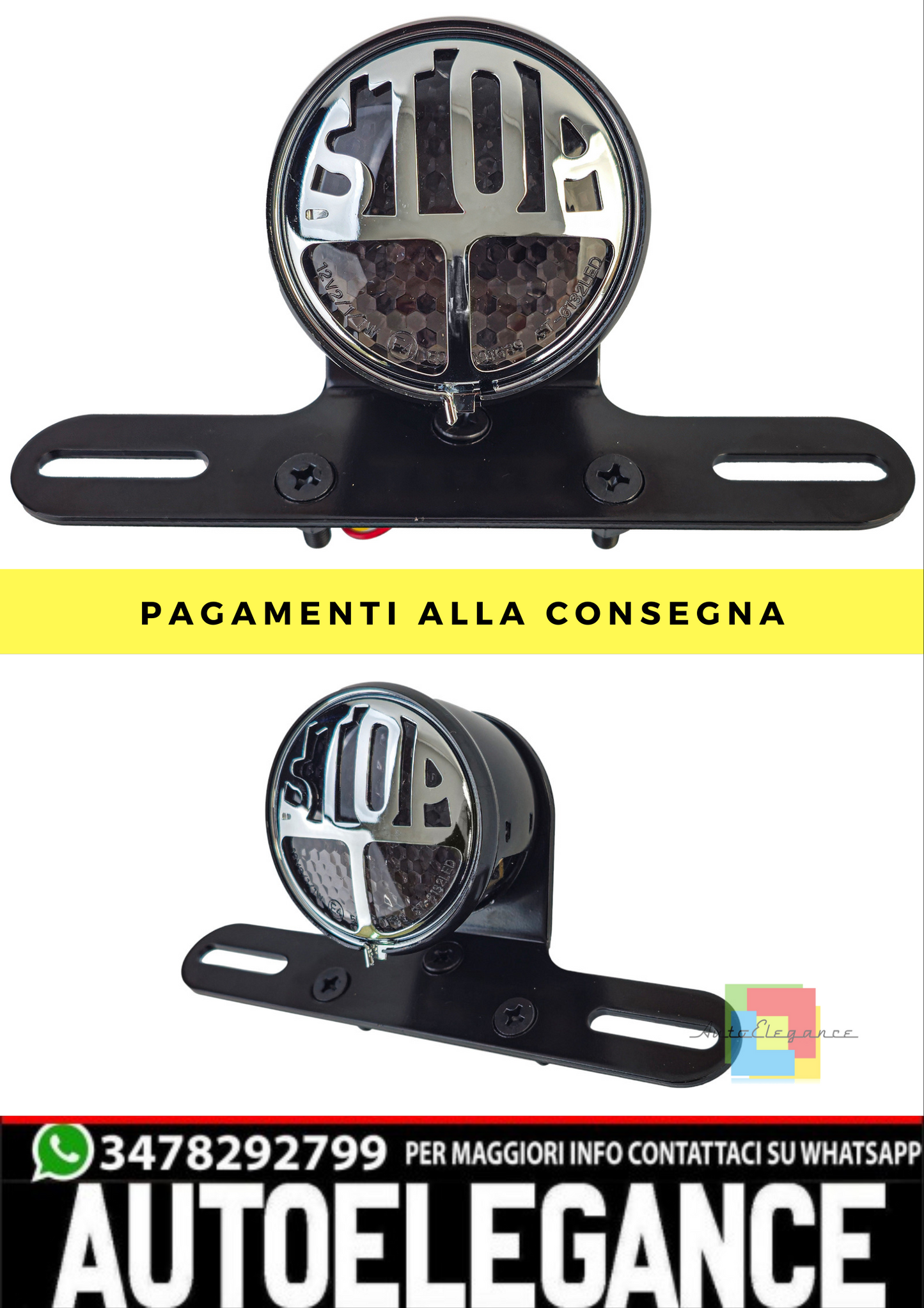 ❄️Moto LED MillersStop Fari Posteriore Luce Freno Custom con Staffa+OmologatoE❄️