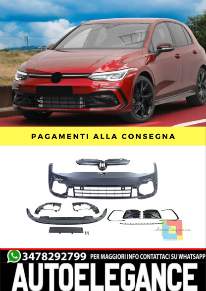 ❄️Paraurti Anteriore Sport+griglie con Striscia LED per VW Golf8 anche RLine19❄️