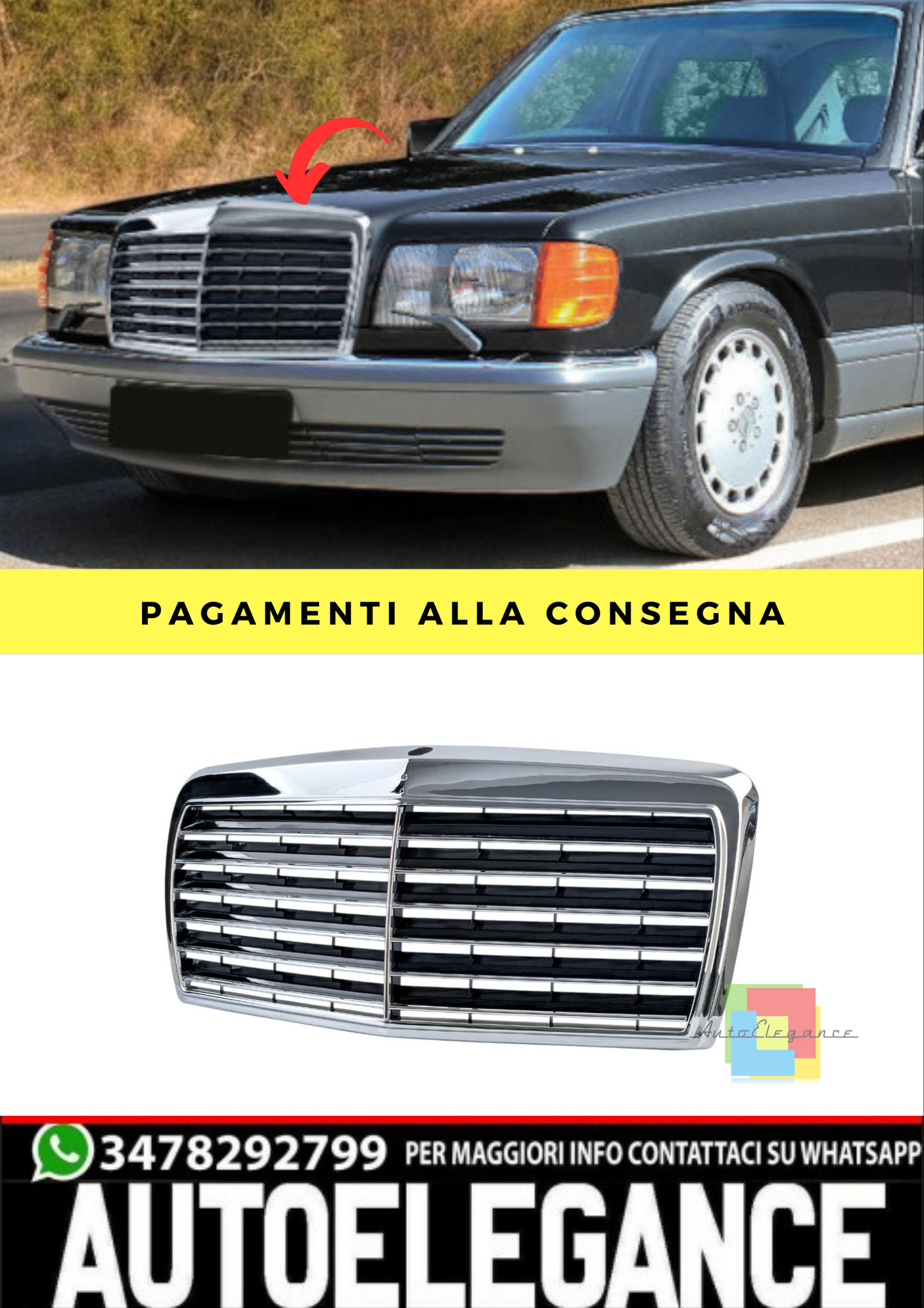 ❄️Griglia 12 Ribs Sport Look adatta per Mercedes W126 1980-1991❄️