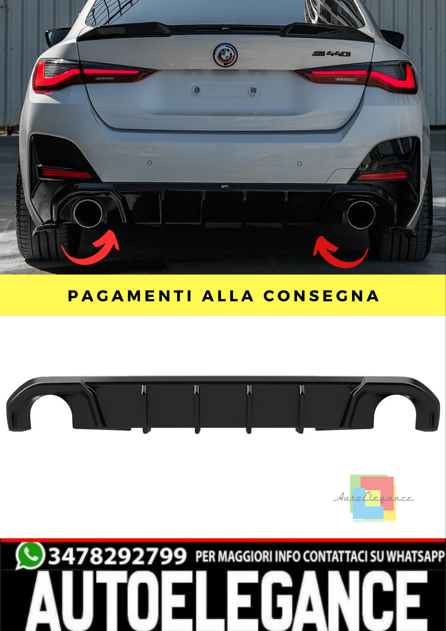 🔥DIFFUSORE  ADATTO PER  BMW 4 Series G26 Grand Coupe 21+ M-Pack 🔥